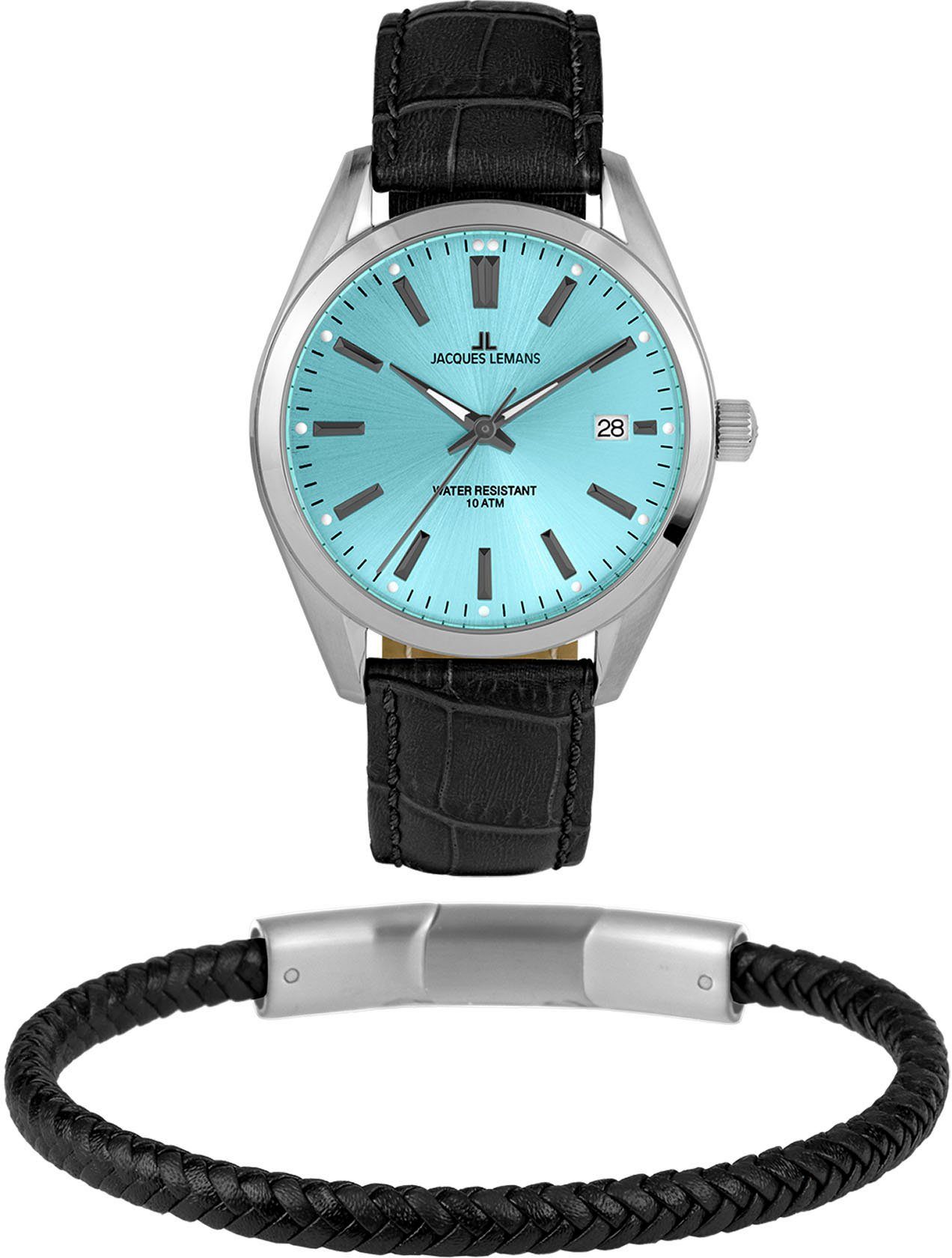 Jacques Lemans Quarzuhr Derby, 1-2143E-SET, (Set, 2-tlg., Uhr mit Armschmuck) | Quarzuhren