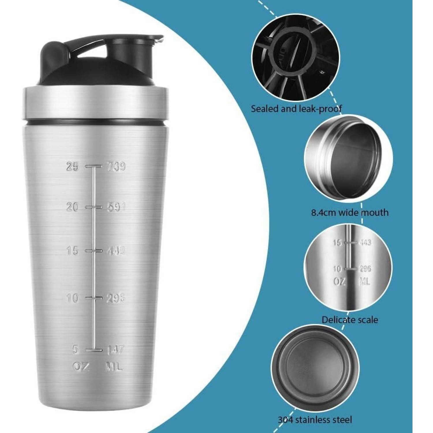 LuxusKollektion Protein Shaker Protein Shaker Edelstahl 900ml – Bild 3 von 5