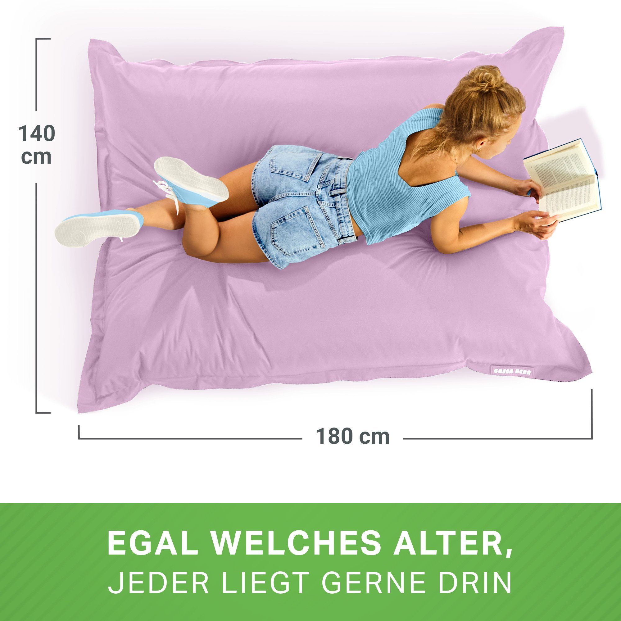 Füllung, Green 140x180cm Perlen Kinder Waschbar Riesensitzsack Outdoor Square Liegekissen), Draußen Flieder Bean EPS Groß 380 Sitzsack (XXL & Liter Bodenkissen Wetterfest Bag Bean Sitzkissen Lounge Erwachsene