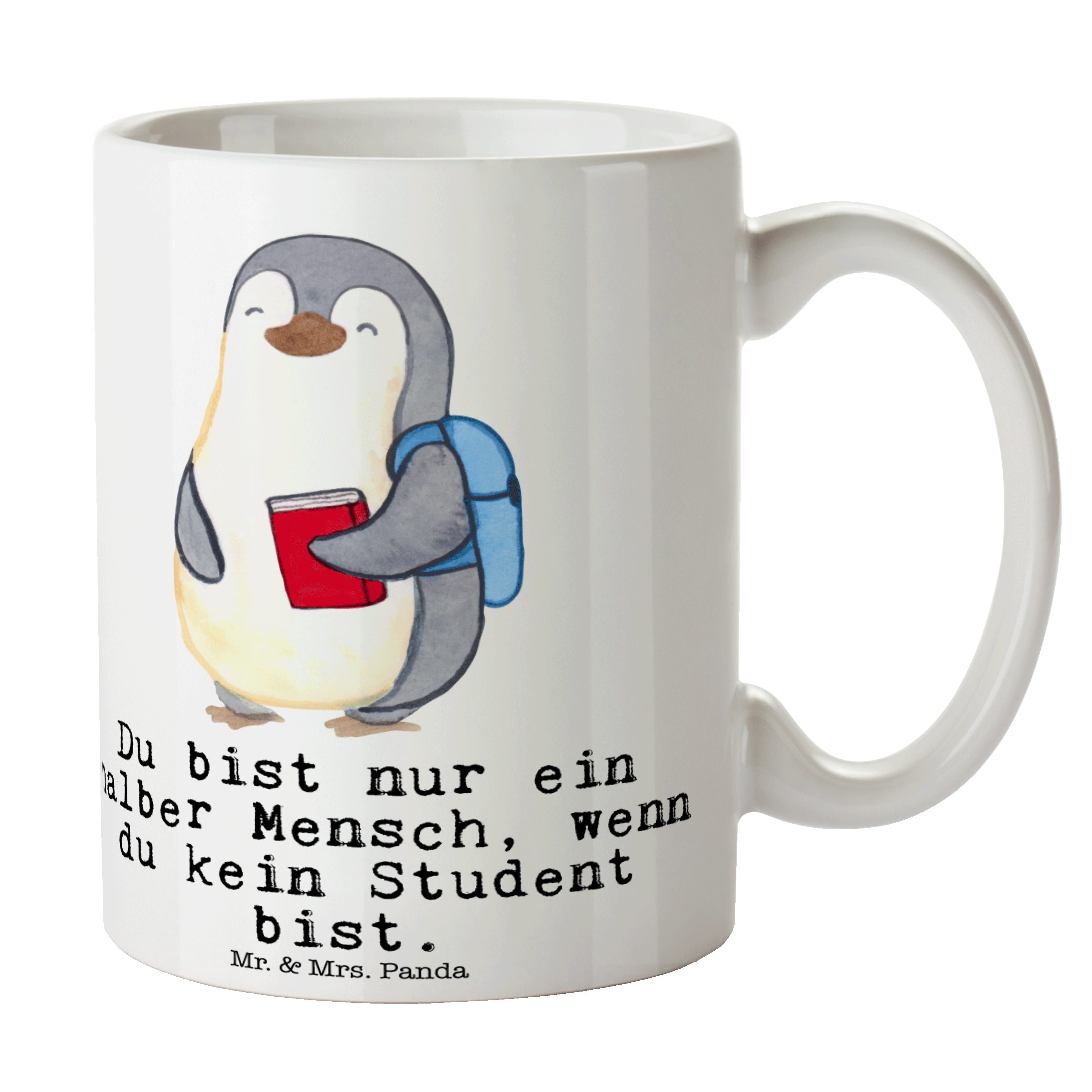 Mr. & Mrs. Panda Tasse Student mit Herz - Weiß - Geschenk, Porzellantasse, Ausbildung, Teebe, Keramik