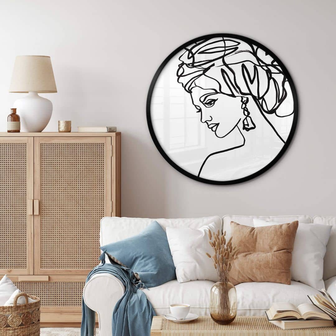 Poster Wandbild Poster Rund Illustration Hariri Boho Deko Linework Portrait