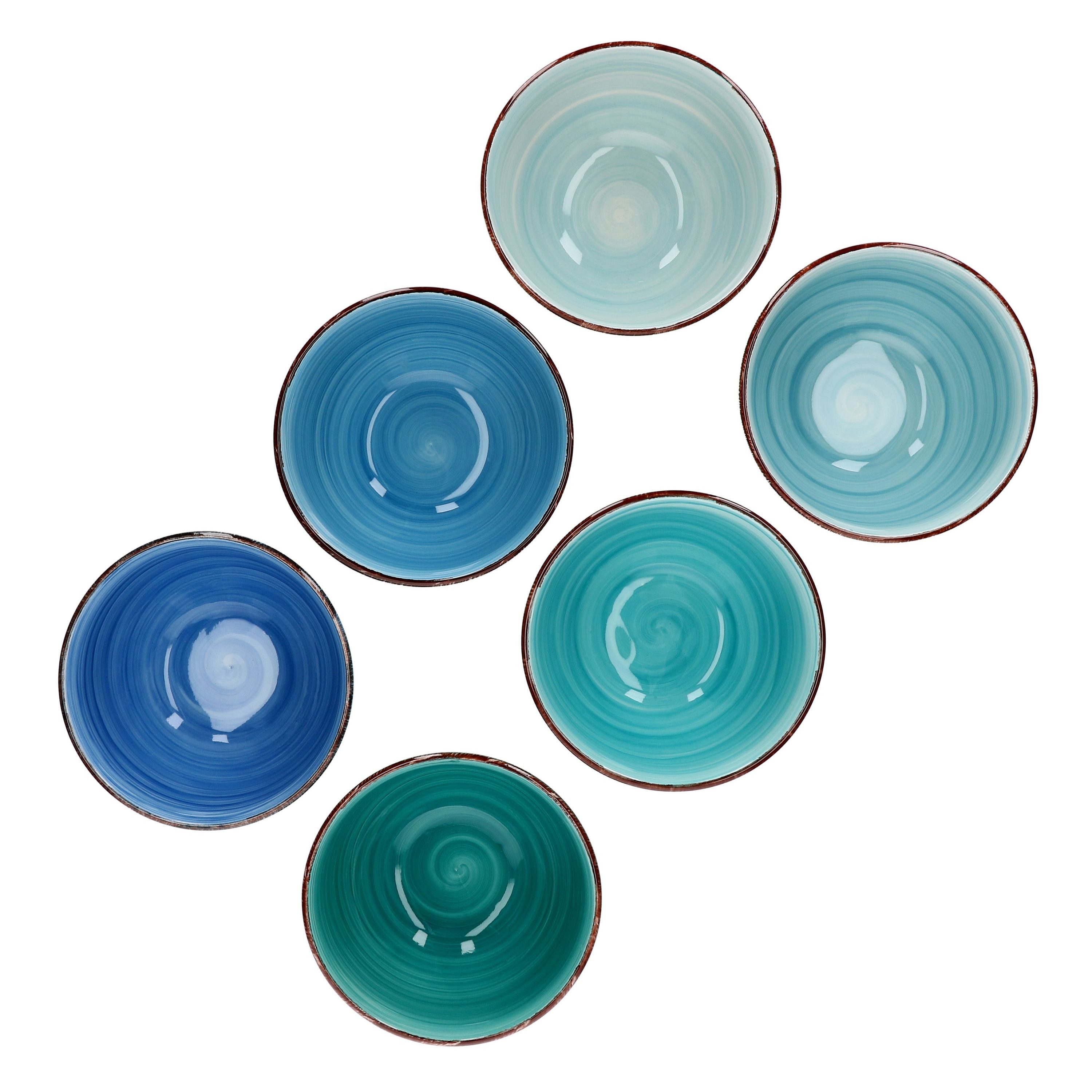 MamboCat Müslischale 6er Schalen Set Blue Blau Schüsseln Obst Müsli Schälchen 650 ml, Steingut