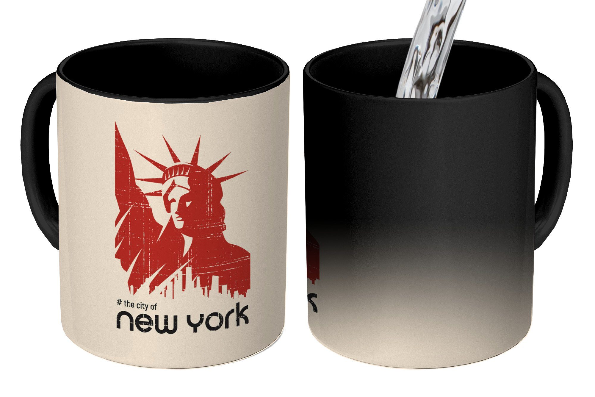 MuchoWow Tasse New York - Rosa - Freiheitsstatue, Keramik, Farbwechsel, Kaffeetassen, Teetasse, Zaubertasse, Geschenk