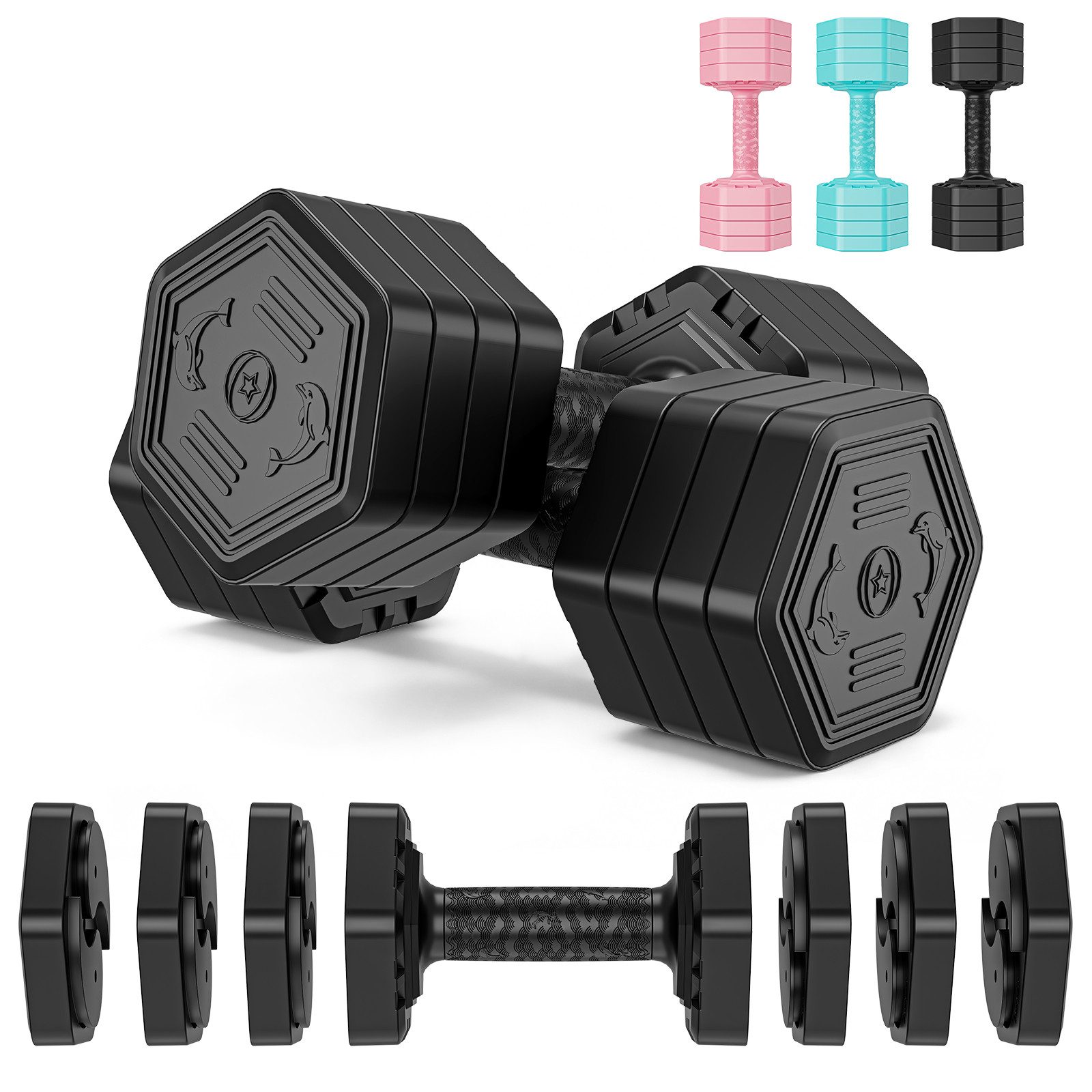 Dripex Hantel-Set Hanteln Set 2,5kgx2, 5kgx2 oder 7,5kgx2, Verstellbare 6 Hantelplatten