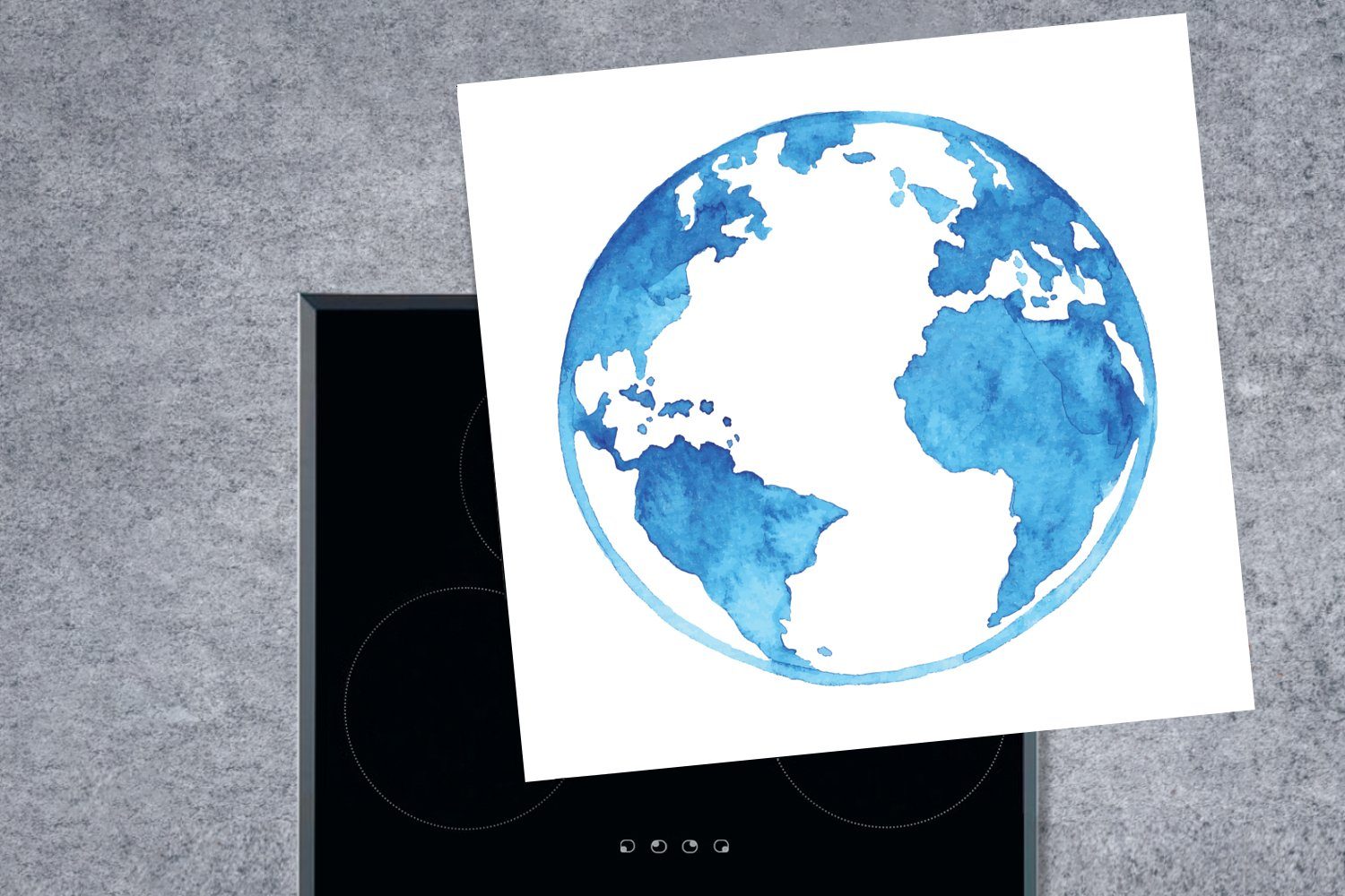 Aquarell-Globus-Illustration, tlg), Arbeitsplatte Vinyl, MuchoWow küche Herdblende-/Abdeckplatte Ceranfeldabdeckung, cm, für (1 78x78