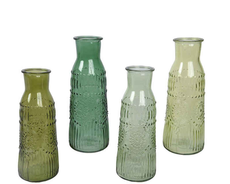 Decoris season decorations Dekovase, Vase / Blumenvase aus Glas 9,5x25cm Grün / Olive 1 Stück sortiert