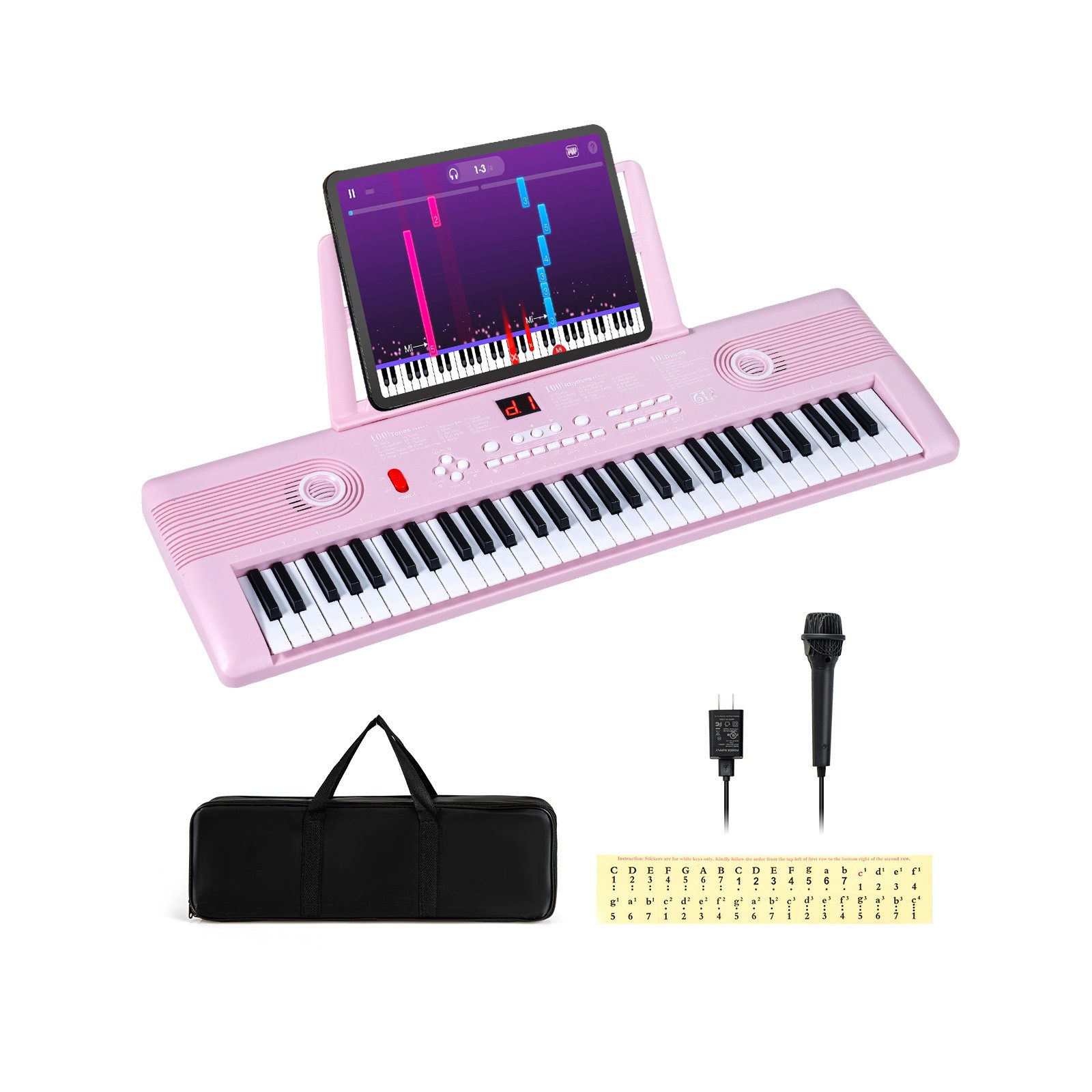 COSTWAY Home-Keyboard, Digital Piano, 61 Tasten, mit Ständer & Tragetasche, für Kinder