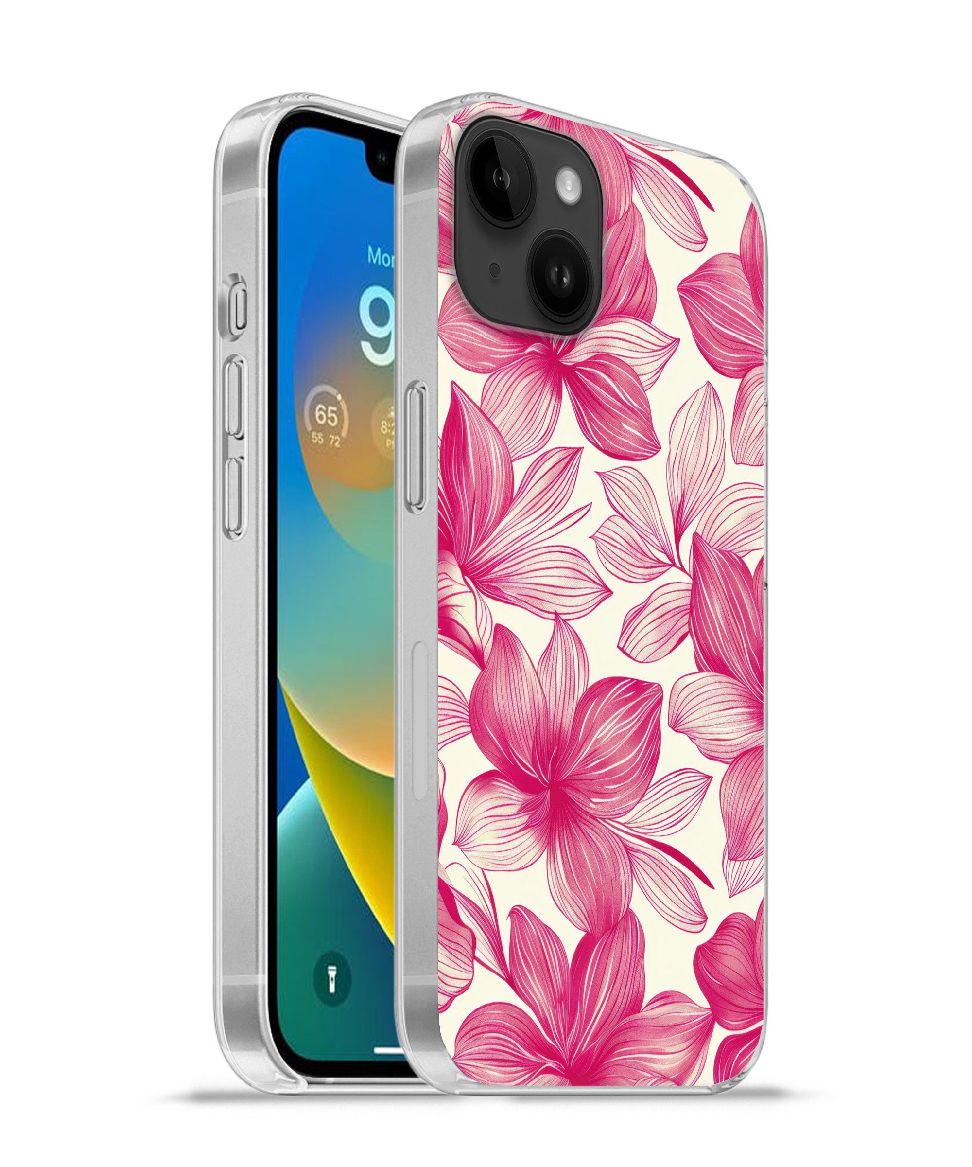 MuchoWow Handyhülle für Apple iPhone 14 Plus Blumen - Muster - Rosa - Weiß, Smartphone-Bumper, Print, Handy Schutzhülle Dünn