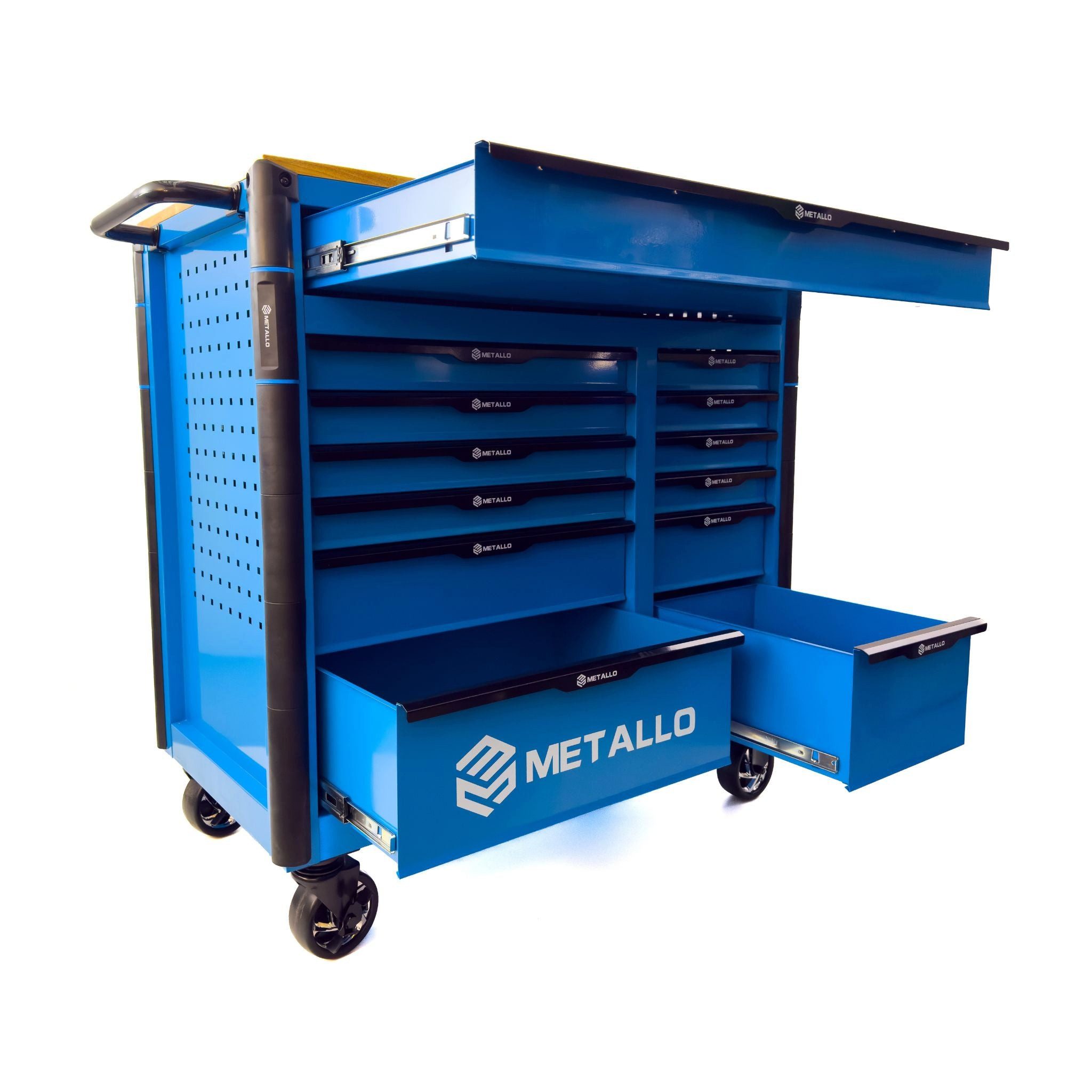 Toolcar Werkzeugwagen Werkstattwagen XXL, befüllt bestückt gefüllt mit Werkzeug, Holzplatte, abschließbar, kugelgelagerte Rollen, Chrom-Vanadium-Stahl, stabil, max. Traglast:35 kg, 457-tlg. Werkzeugset, (Umfangreich bestückt: Steck/Ratschen, Torx, Schraubendreher, Zangen, 457-tlg., Profi-Setup: Ratschen 1/4–1/2", lange Nüsse,T-Griffe, Schraubendreher), Extra-Stauraum seitlich, obere Schublade, ergonomischer Griff