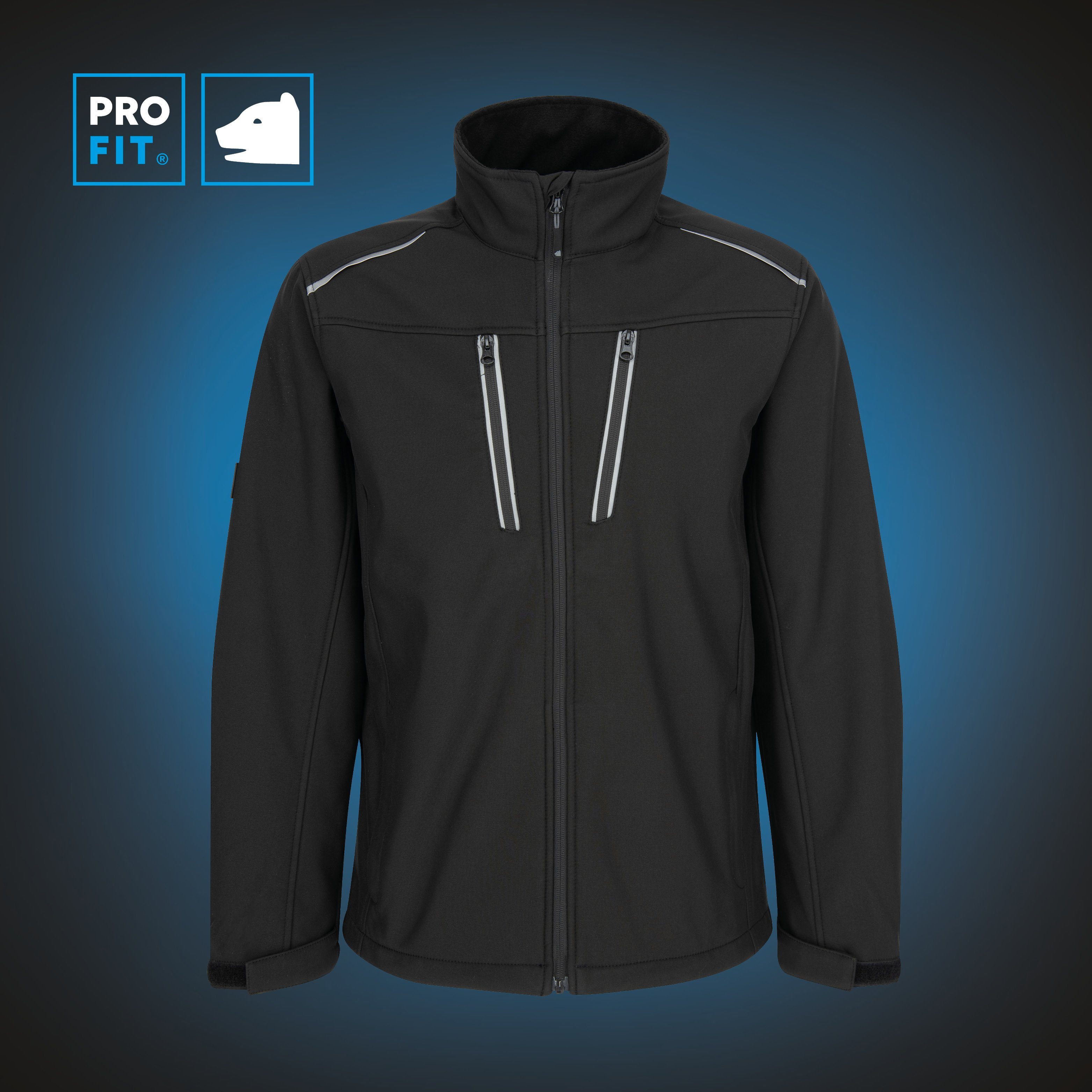 PRO FIT by Fitzner Arbeitsjacke aus Softshell, Freizeitjacke, Outdoorjacke, für Herren & Damen (1, Stück) Reflexapplikationen, Wind- und Wasserabweisend