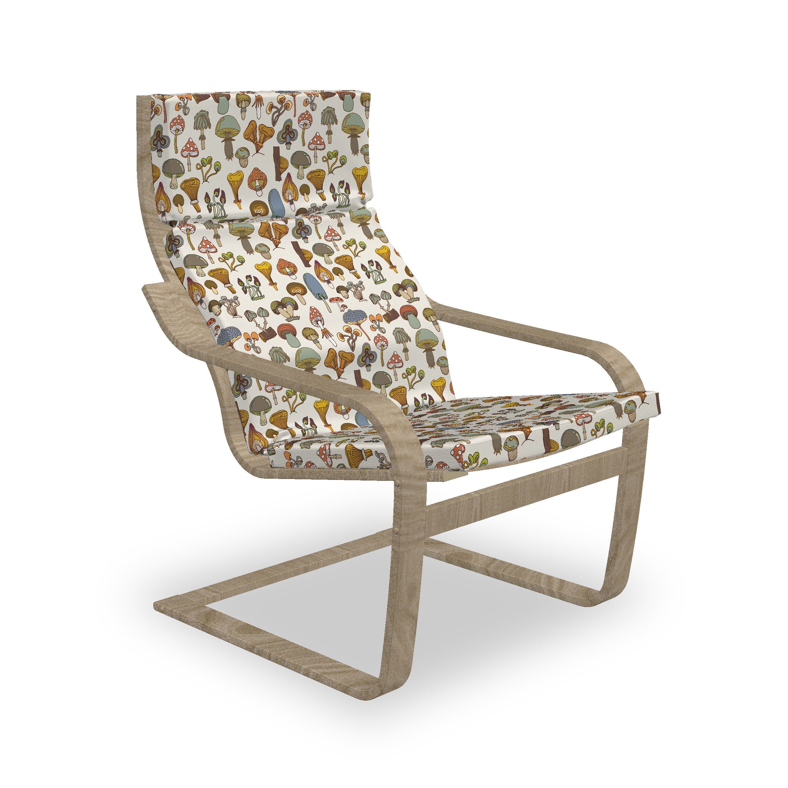 Muster und mit Reißverschluss, Hakenschlaufe Stuhlkissen Stuhlkissen Sitzkissen mit Pilze Bunt Cartoon Abakuhaus