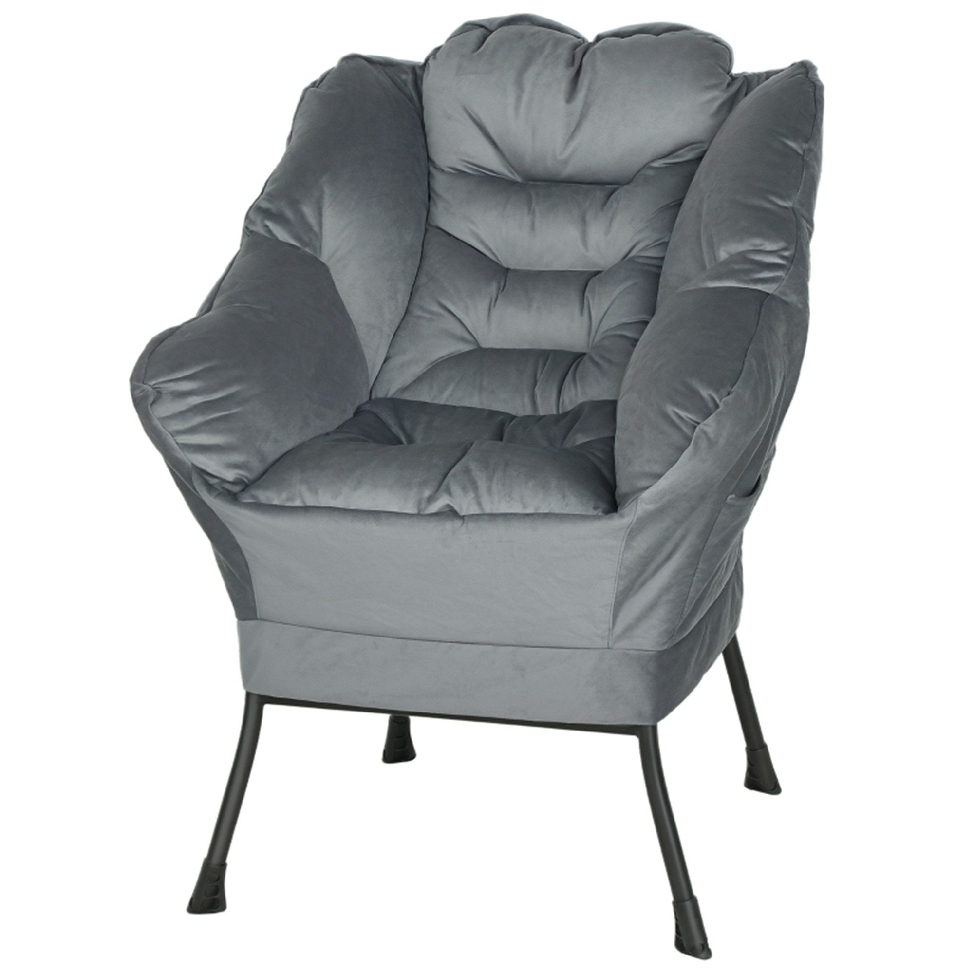 MC Star Loungesessel Кресла Wohnzimmer Gepolstert Relaxsessel mit Seitentasche (Stahlbeine Polstersessel mit Samtoptik, Einzelsessel für Schlafzimmer, Grau)