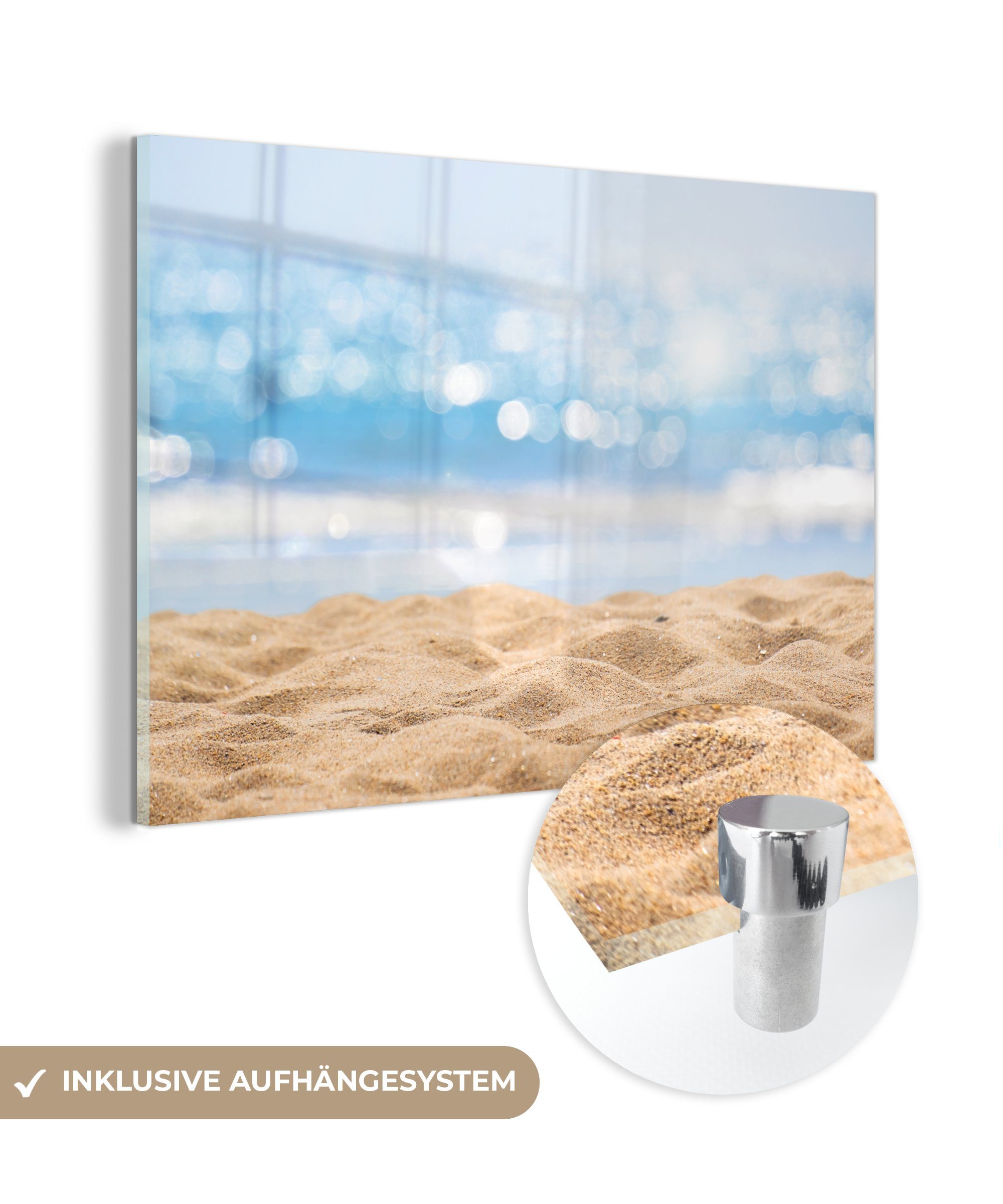 Wanddekoration (1 auf - - Glasbilder - Acrylglasbild Glas Wandbild MuchoWow - St), Glas Foto Bilder Meer Sand, Strand auf -