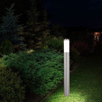 etc-shop Pollerleuchte, Leuchtmittel nicht inklusive, Außenstehlampe Garten Wegelampe Edelstahl silber Sockelleuchte Außen
