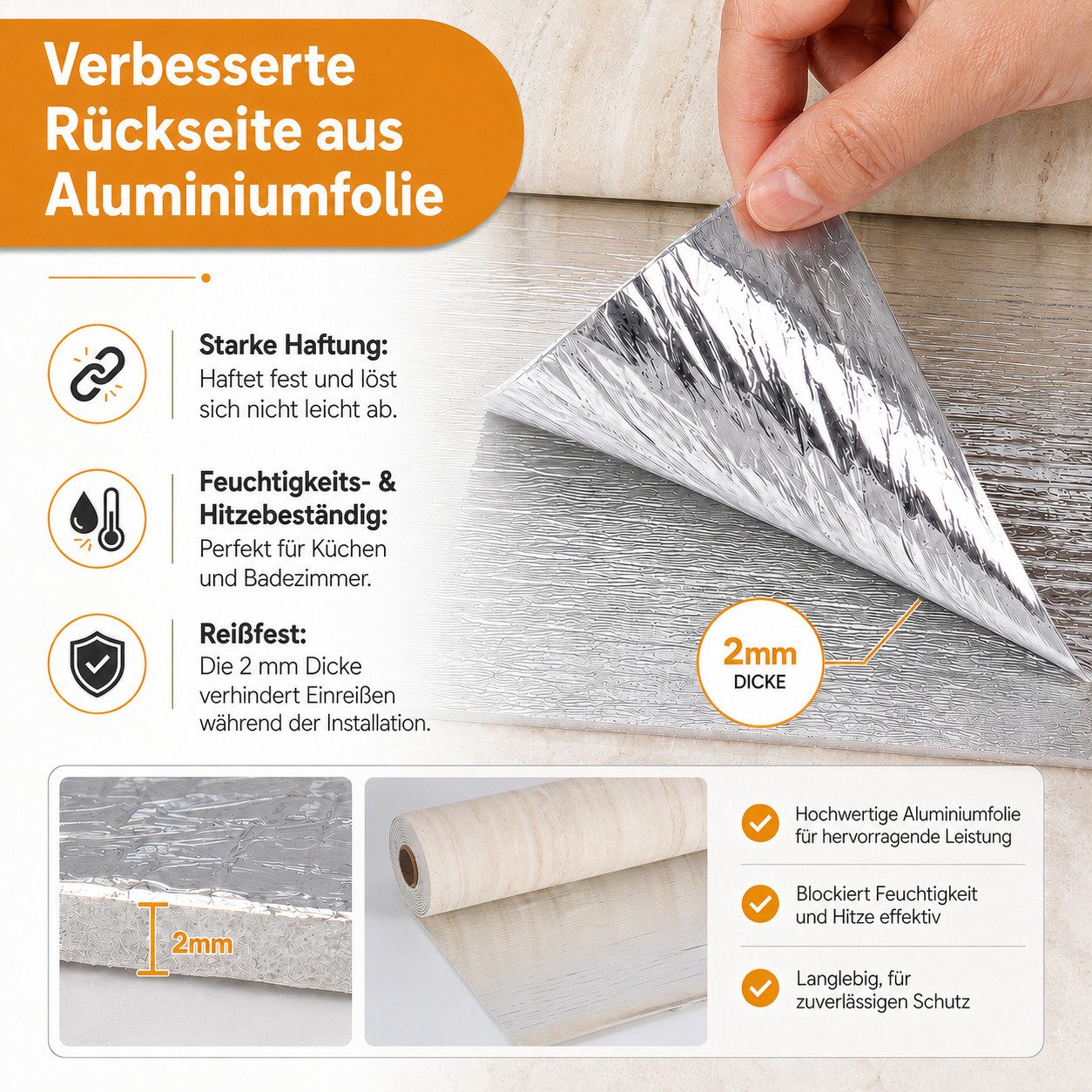 BlingBin Wandfolie 40x300 cm selbstklebend, Travertin Steinoptik, Dekorfolie, Travertin (Wandfolie, 1 St), Wasserabweisend, DIY Renovierungsfolie, für Küche, Ba – Bild 5 von 5