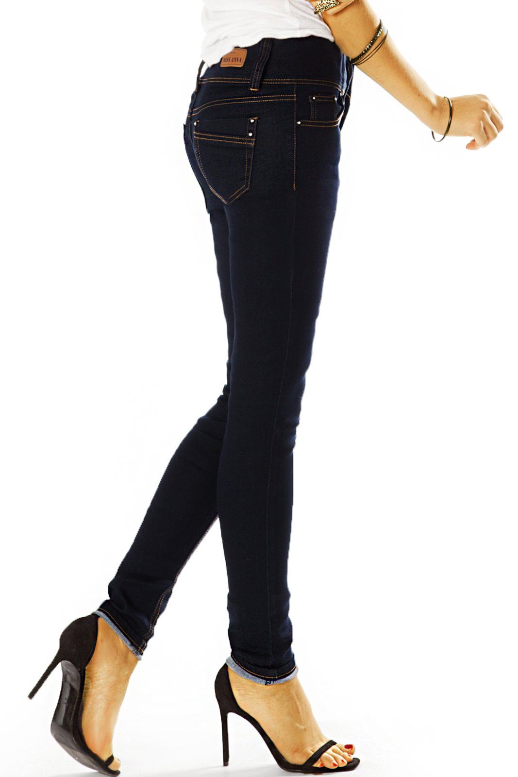 be styled Röhrenjeans Röhrige low breitem 3-Knopf-Bund - 3 - waist, röhrig, 5-Pocket-Style, Stretchanteil, breiter Hüftjeans j26g mit Bund Damen Skinnyjeans mit