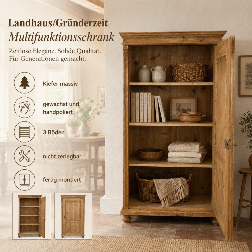 Wohnpalast Mehrzweckschrank Gründerzeit Landhaus Mehrzweckschrank aus Kiefer massiv – Natur