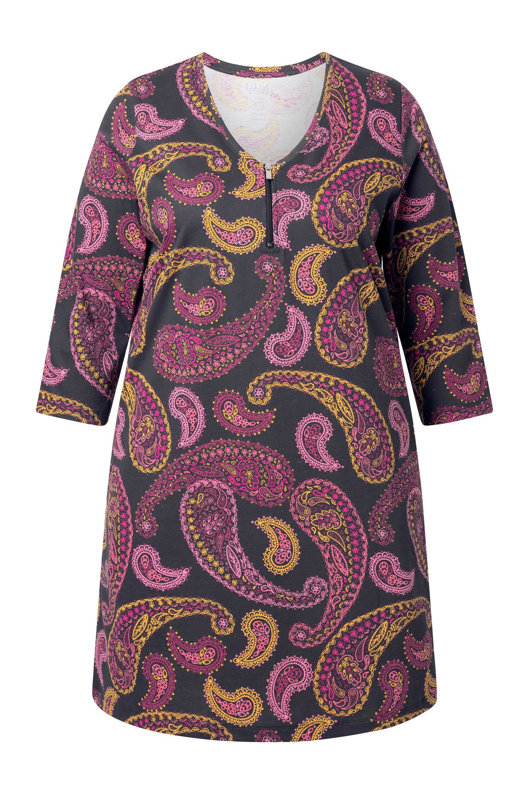 Ulla Popken Longshirt Longshirt Paisley A-Linie V-Ausschnitt 3/4-Arm günstig online kaufen