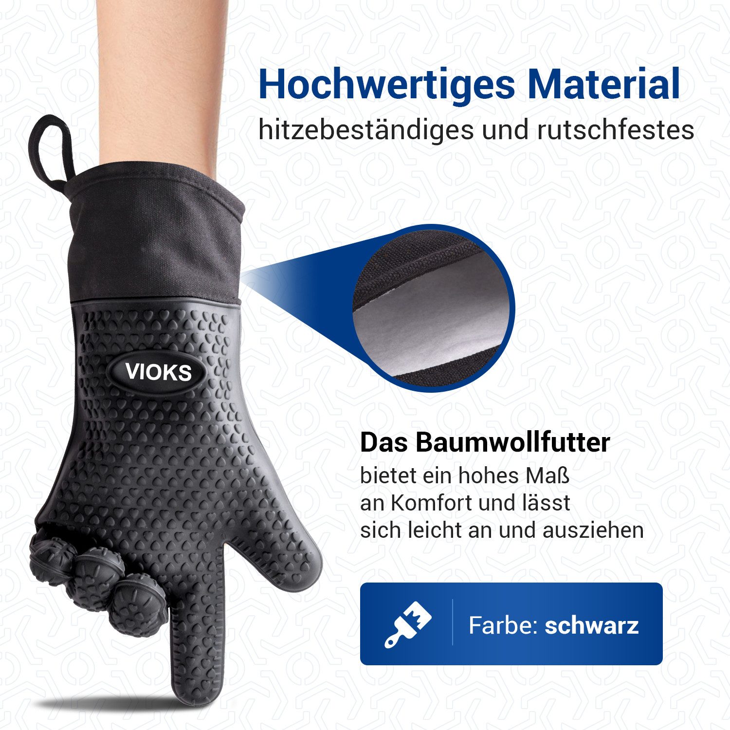 VIOKS Grillhandschuhe Ofenhandschuhe 2 Stück feuerfest rutschfest, für Grill BBQ