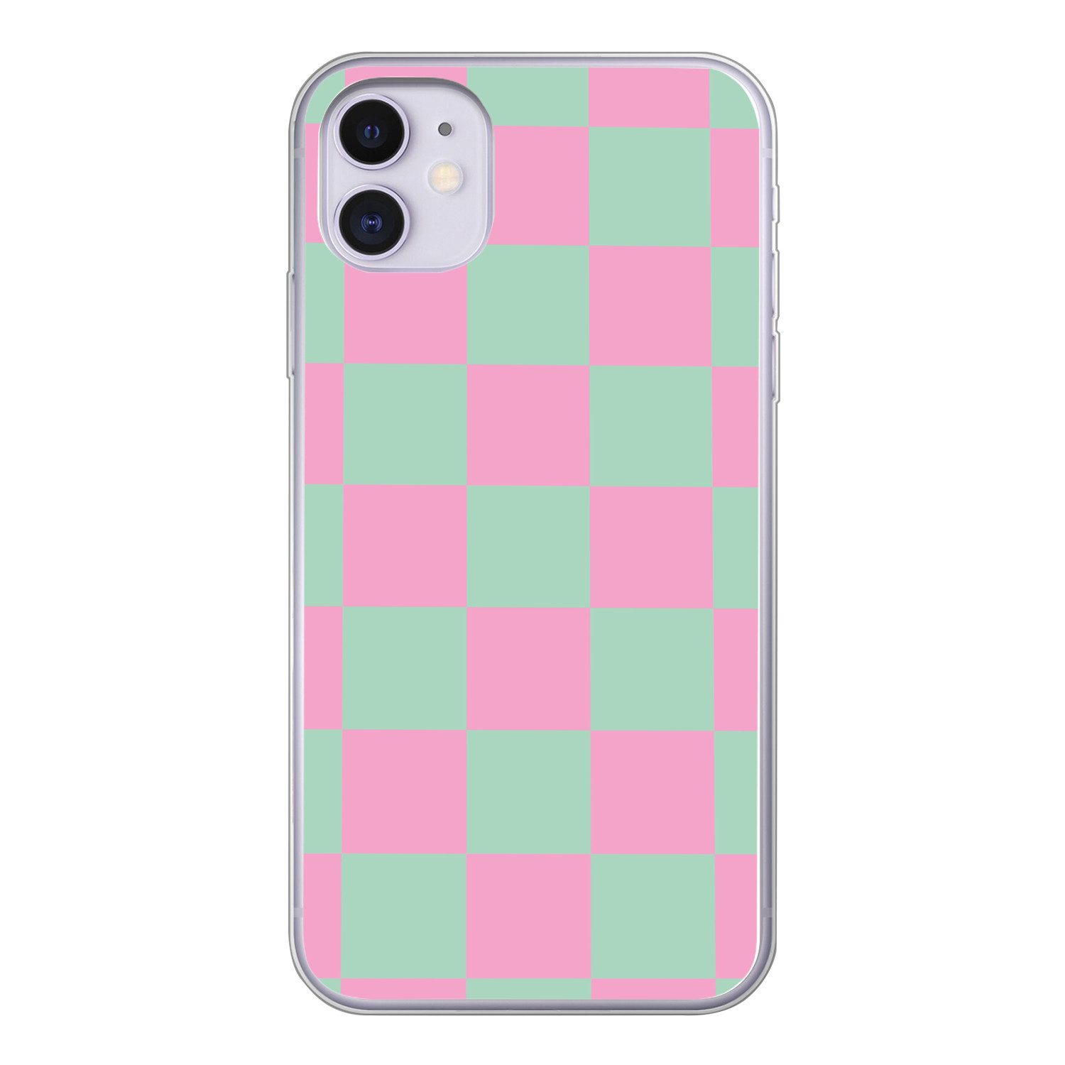 MuchoWow Handyhülle für Apple iPhone 11 Schachbrettmuster - Grün - Rosa - Würfel, Smartphone-Bumper, Print, Handy Schutzhülle Dünn