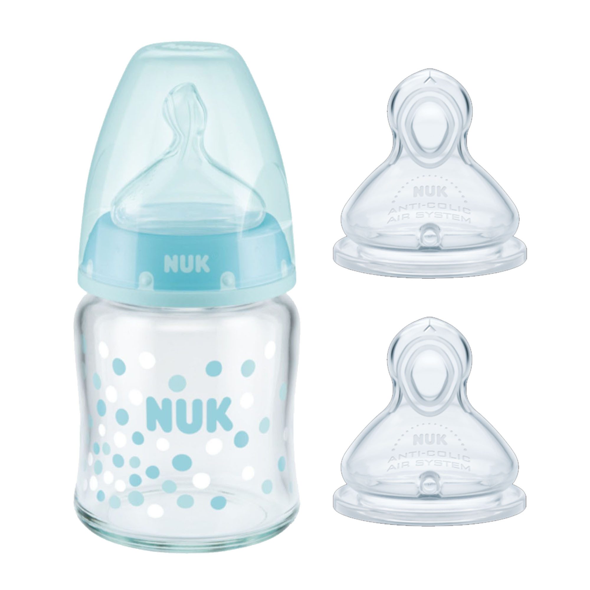 Babyflasche NUK BabyfGlasflasche 120ml & extra set Silikon Sauger 0-6M VORTEILSET
