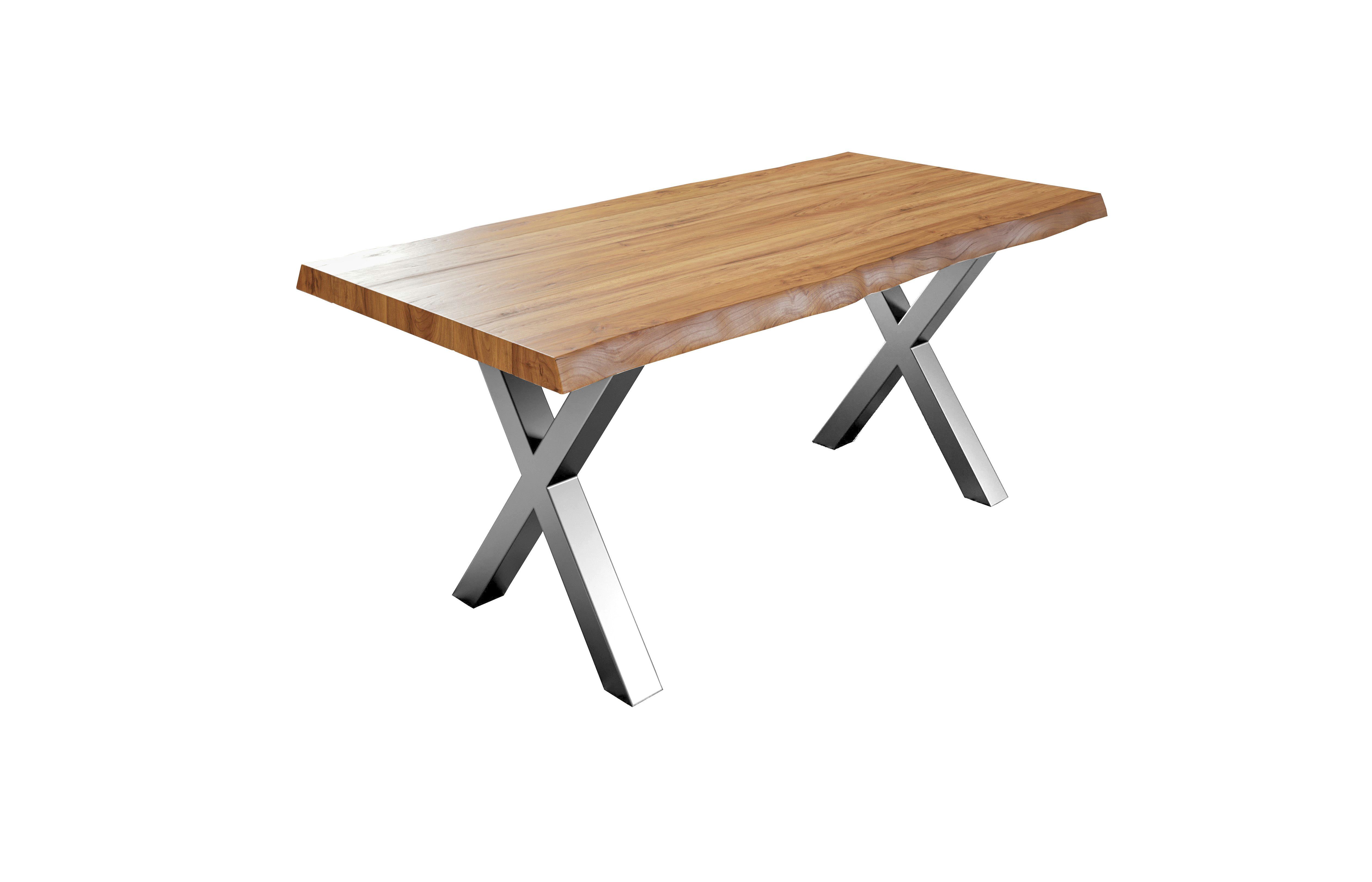 SAM® Baumkantentisch Larne, massives Akazienholz mit Baumkante und X-Gestell aus Metall