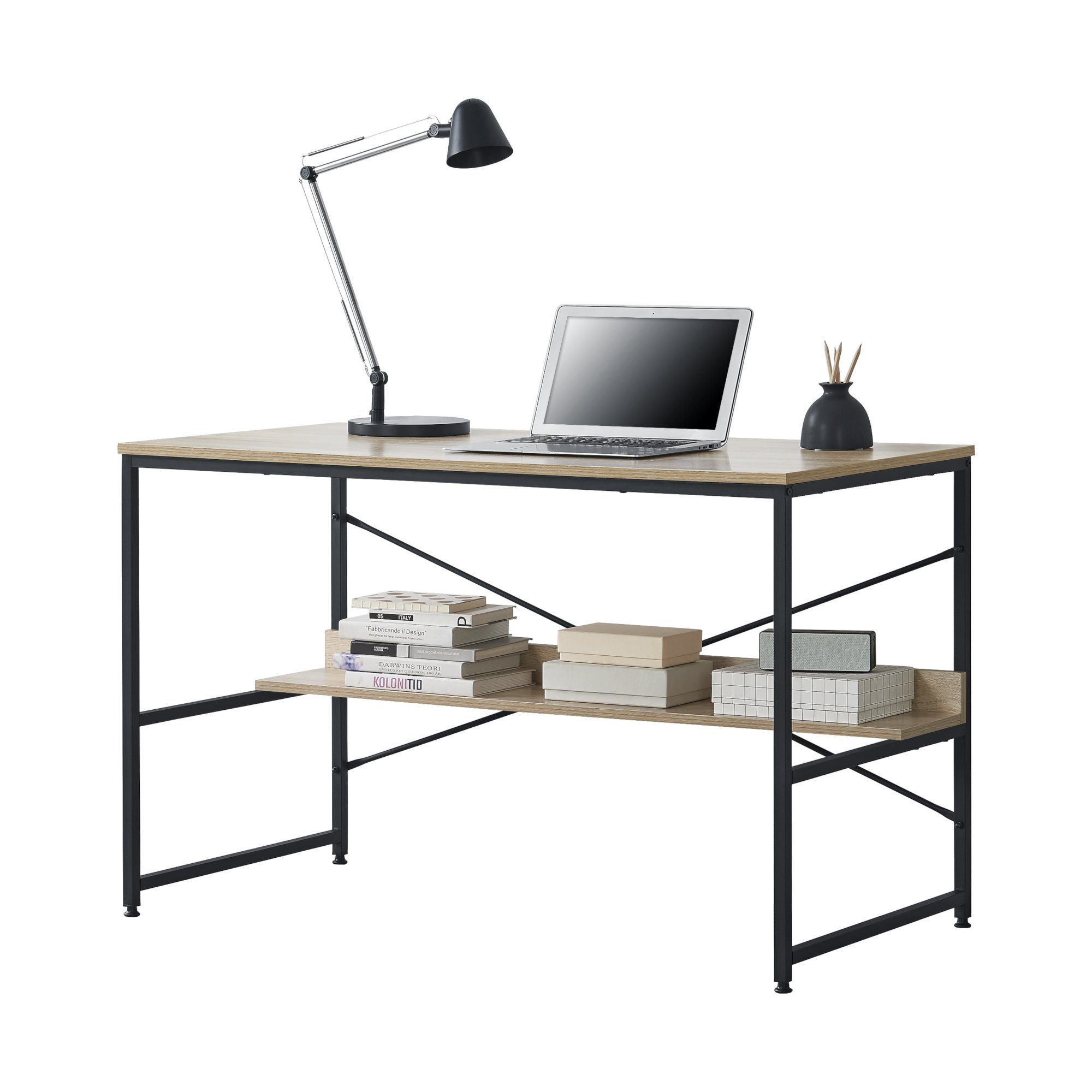 en.casa Schreibtisch, »Mercury« mit Ablage und schwarzem Gestell - 120x60x75cm. € 77,99