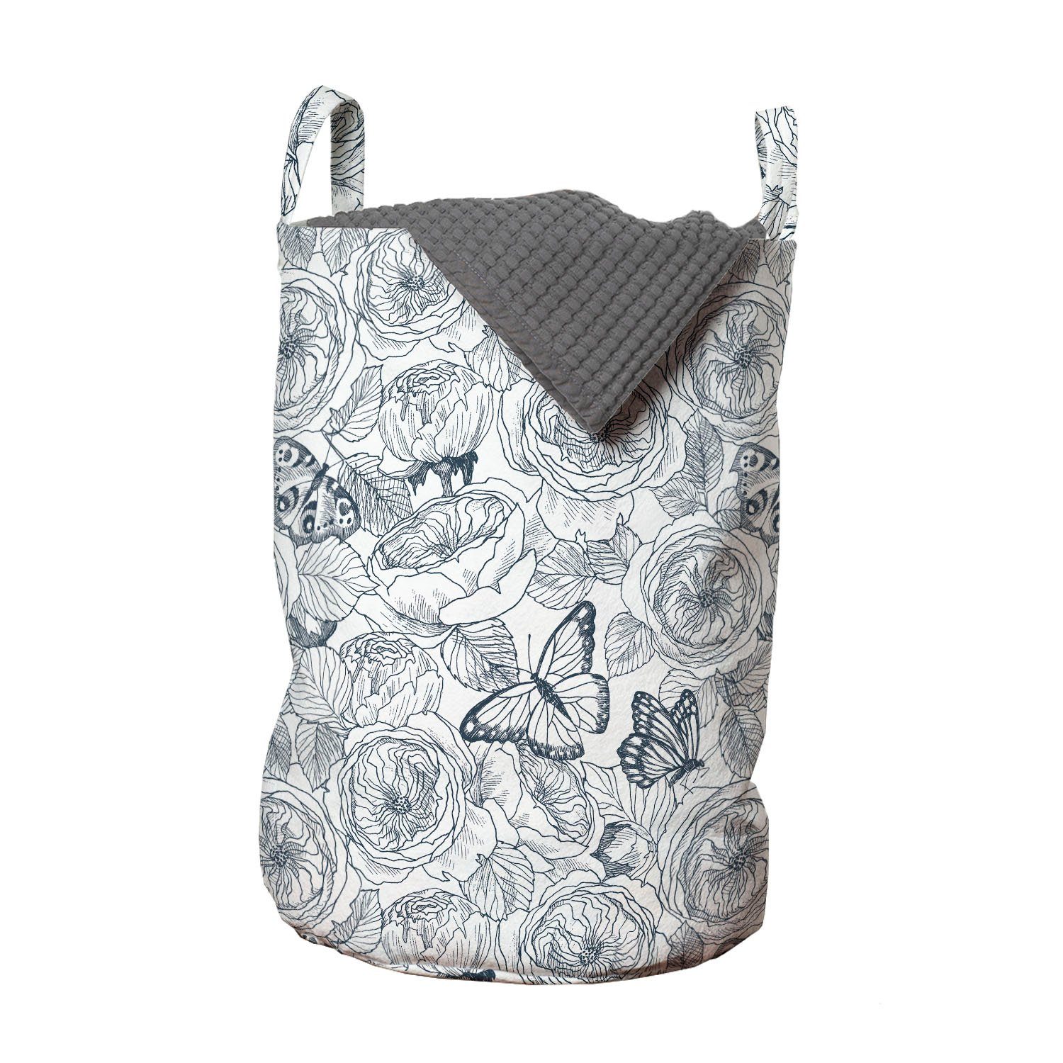 Abakuhaus Wäschesäckchen Wäschekorb mit Griffen Kordelzugverschluss für Waschsalons, Blumen Sketch Schmetterlinge Wild Rose