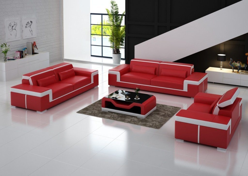 Sofagarnitur Sofa Couchen JVmoebel Sitzer Europe Set Rot Sofa Polster 31 in Made Leder, Design