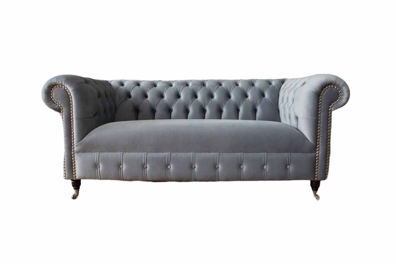 Chesterfield-Sofa Elegantes Sofa in Grau aus hochwertigem Samt mit Edelstahlfüßen