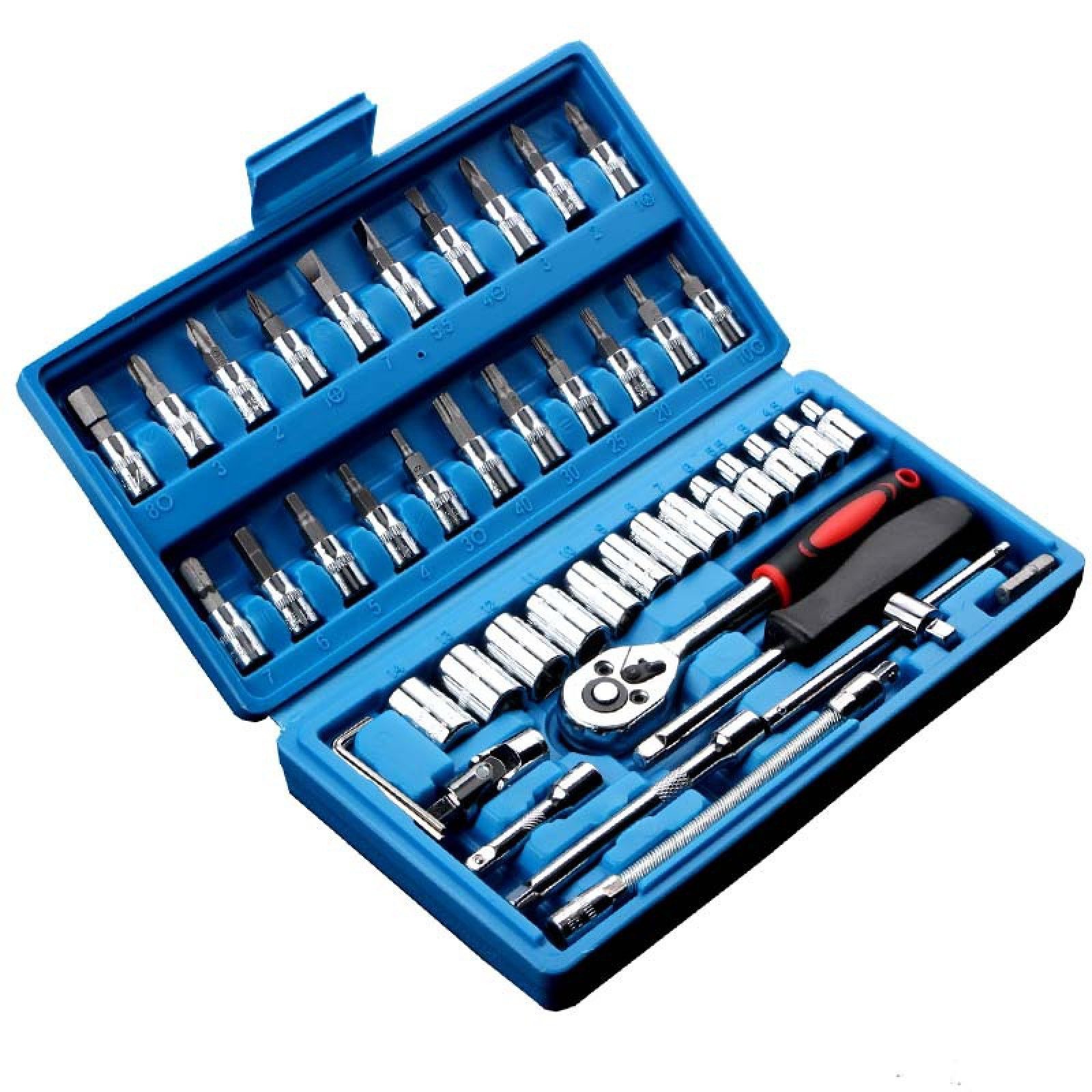 Werkzeugset Werkzeugset 46 tlg Steckschlüssel Satz Set 1/4" Knarrenkasten