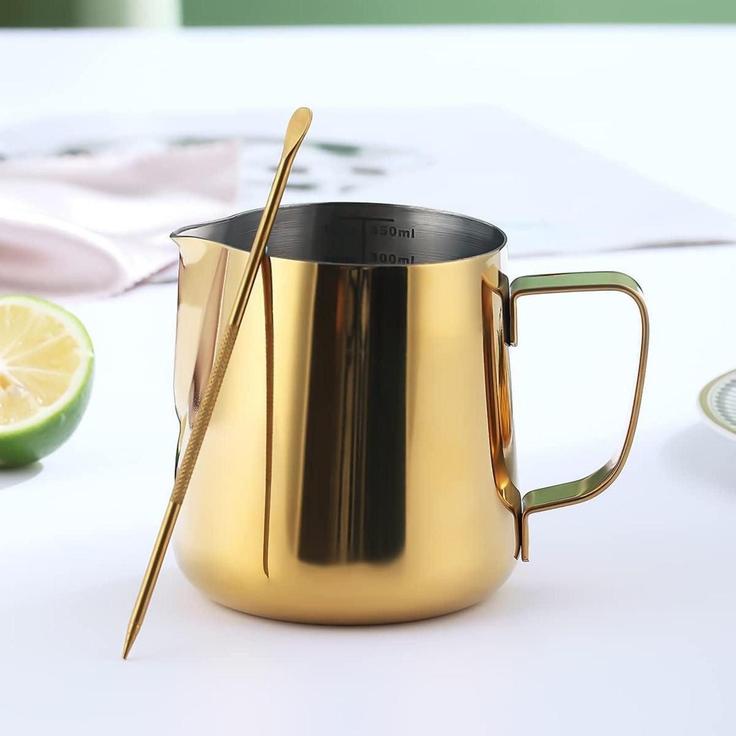 LuxusKollektion Milchkännchen Milchschaumkrug 350ml Edelstahl Dampfkrug Latte Gold 2. Gold 12 Unzen