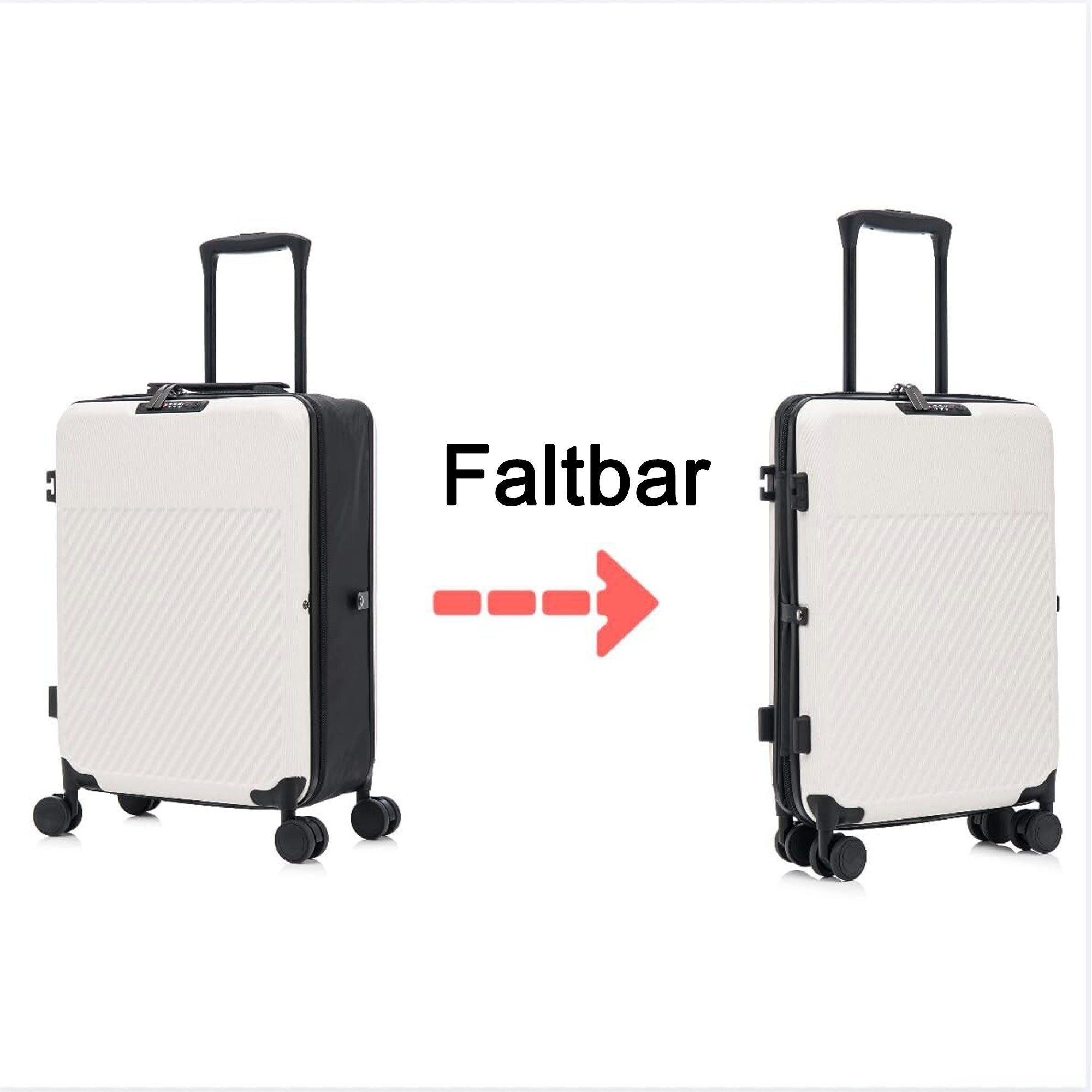MS-Point Trolley Faltbarer Microfaser Hartschalen Koffer mit Rollen Weiß, 4 Rollen