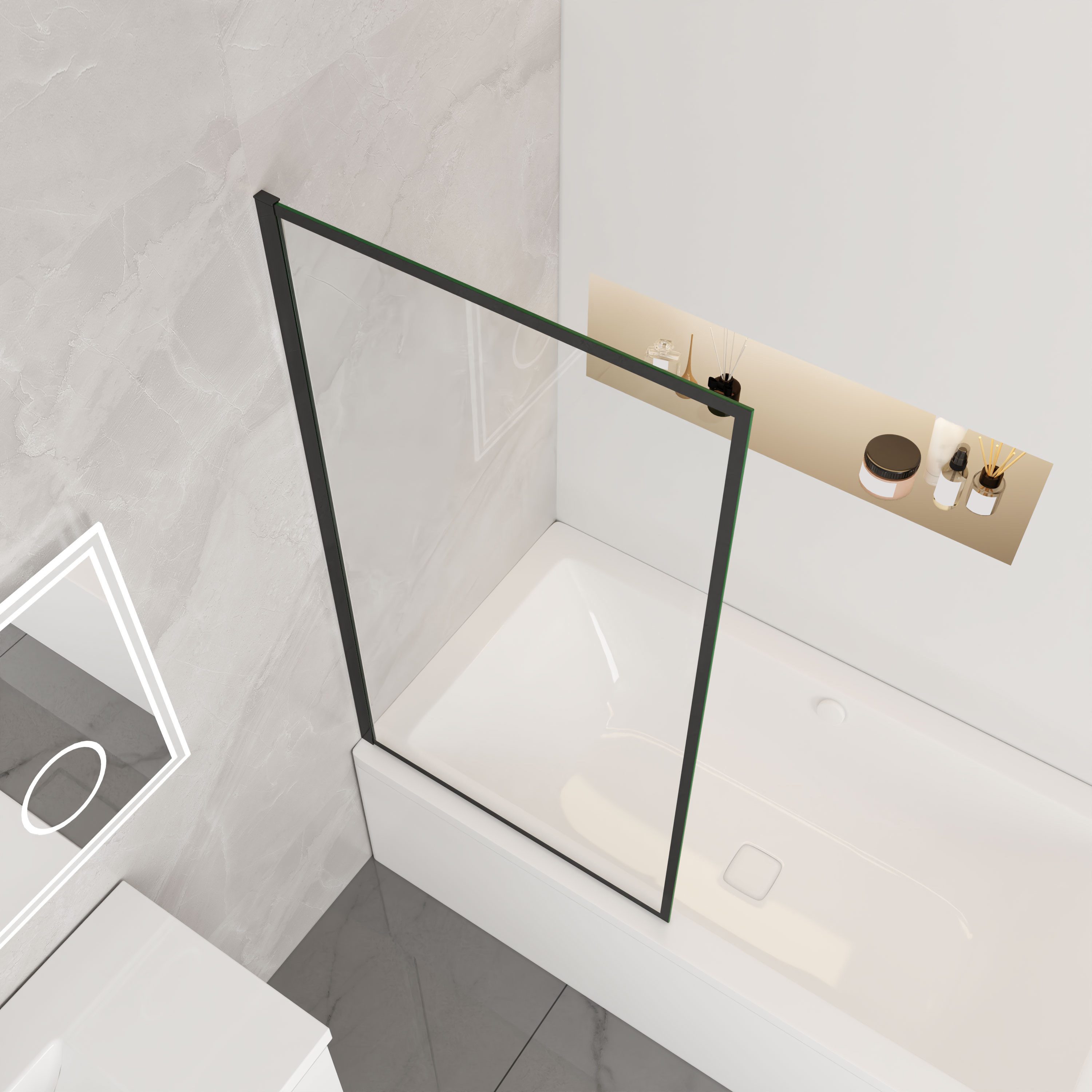 Duschparadies Duschwand 140cm Schwarz Duschwand Badewanne Glaswand Trennwand Duschabtrennung, Sicherheitsglas