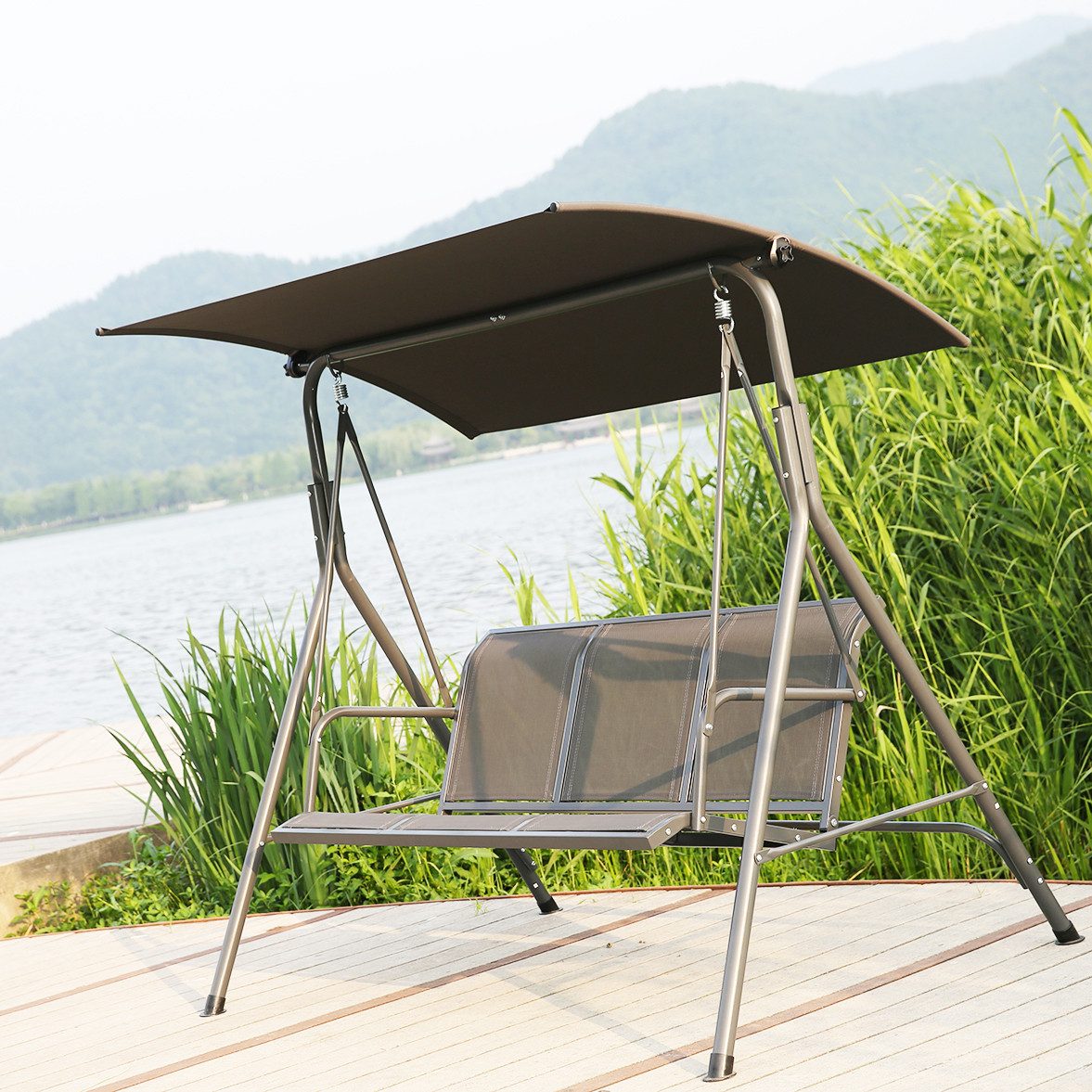 Angel Living Hollywoodschaukel Gartenschaukel 3 Sitzer mit Sonnenschutz