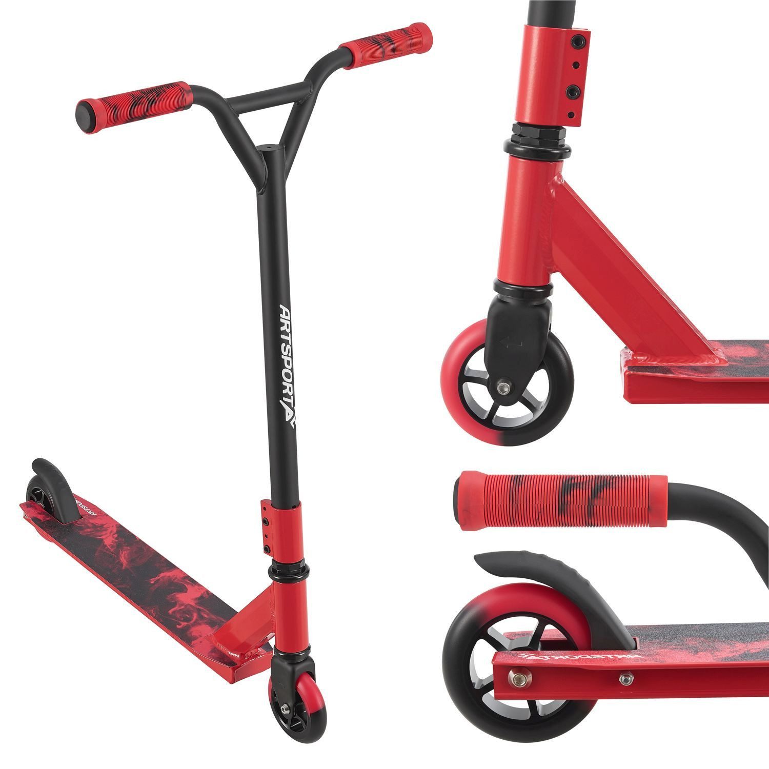 ArtSport Stuntscooter Red Smoke, Alu Core, 360°-Lenker mit TPR-Grips, stabil und leicht