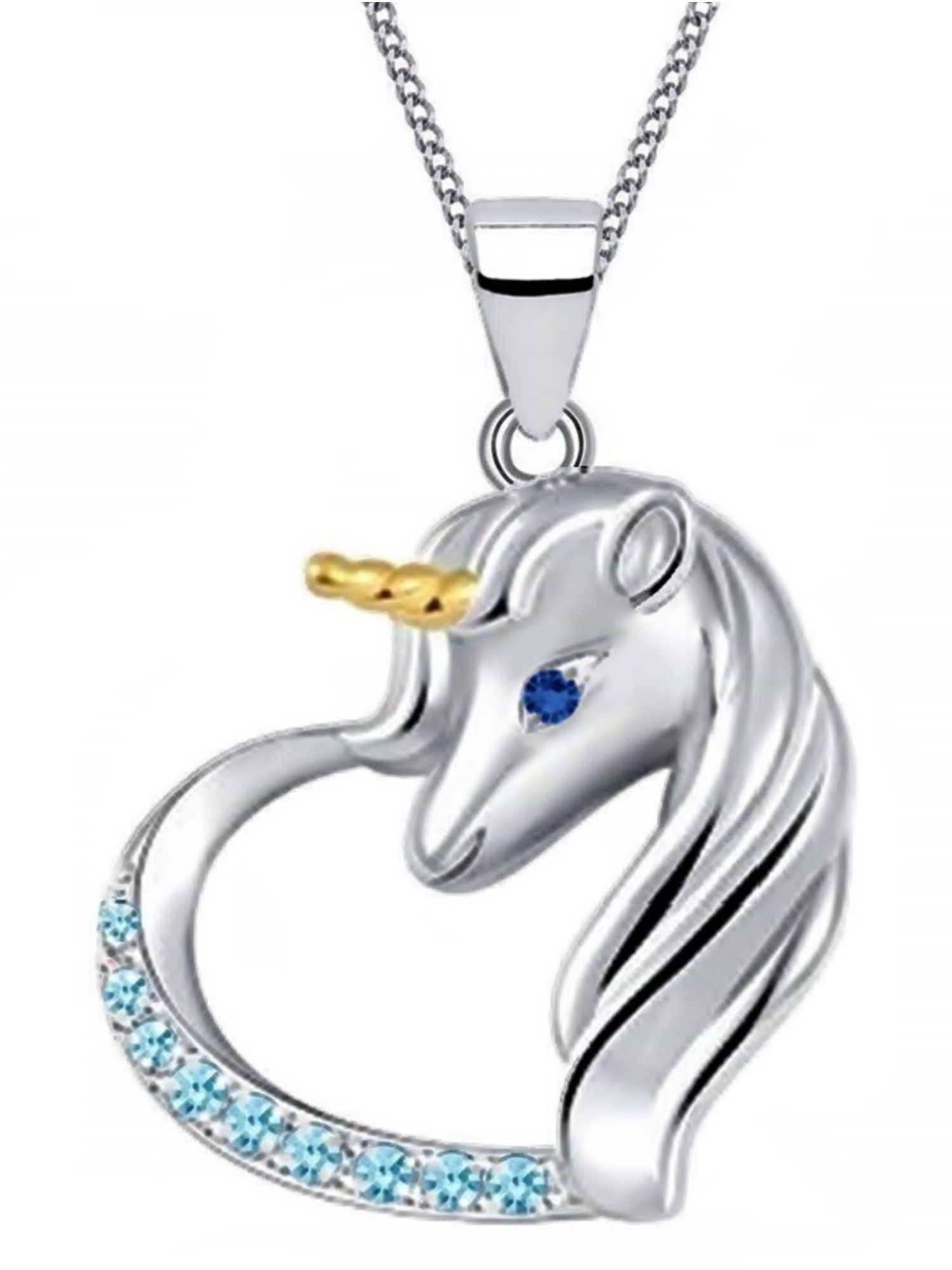 Kette mit Anhänger Halskette Einhorn Herz Pferd 925 Silber mit Zirkonia