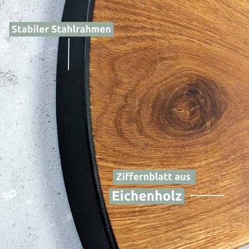 holz4home Wanduhr Wanduhr mit Stahlrahmen aus massiver Eiche Ø 58 cm