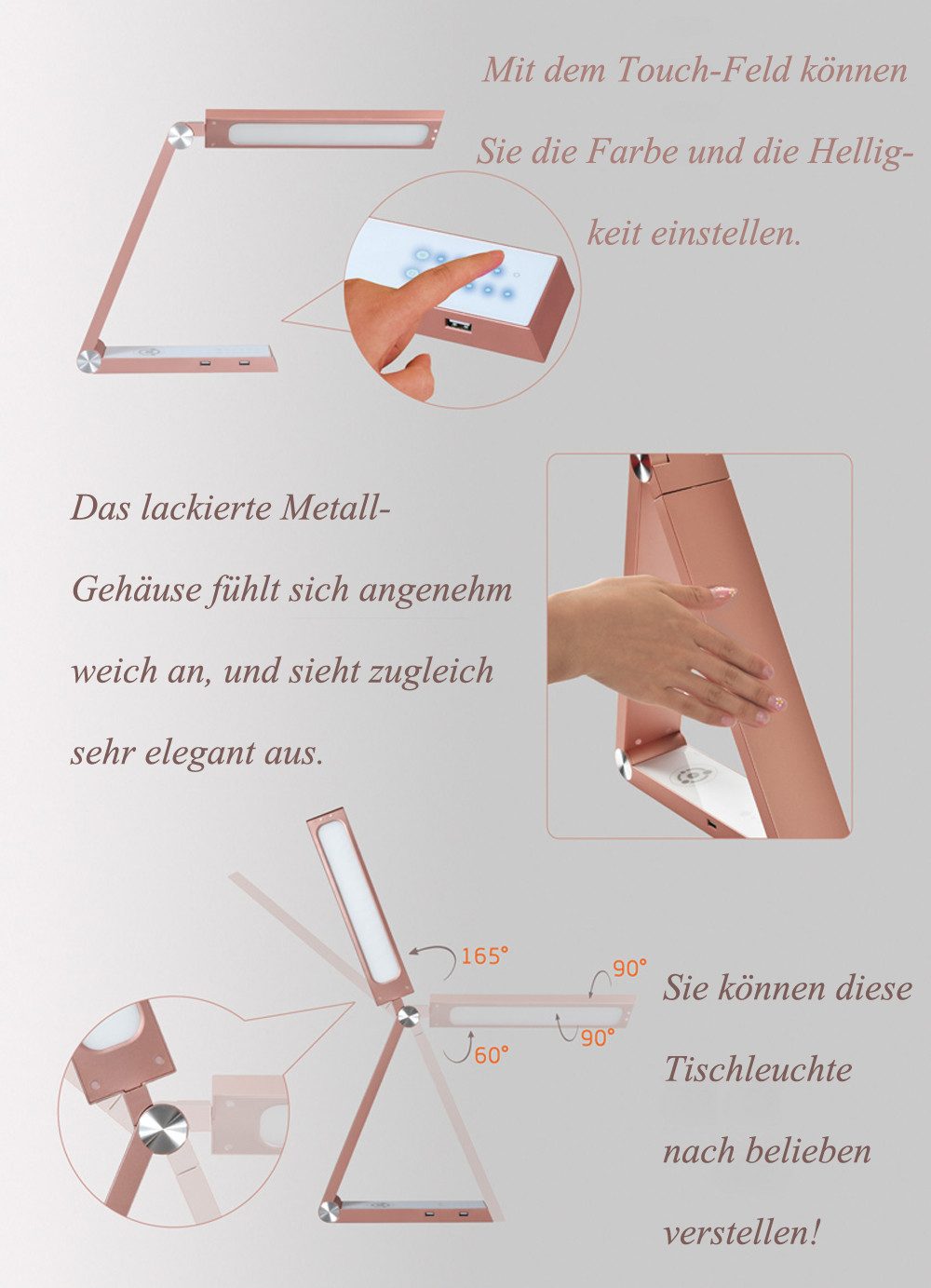 Eurotondisplay LED Tischleuchte LED Tischleuchte, 6W. Sparsam, dimmbar & Farbton einstellbar!, LED fest integriert, Tageslichtweiß, touch
