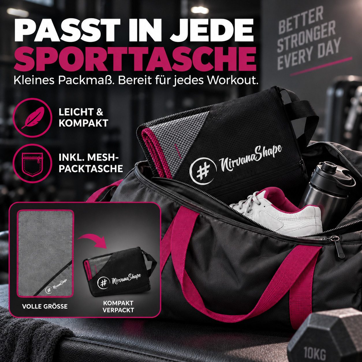 NirvanaShape Sporthandtuch NirvanaShape Mikrofaser Fitnesshandtuch mit Ecktasche und Knöpfen, saugfähig, leicht, schnelltrocknend, für Reisen, Fitness, Yoga, Sa – Bild 5 von 5
