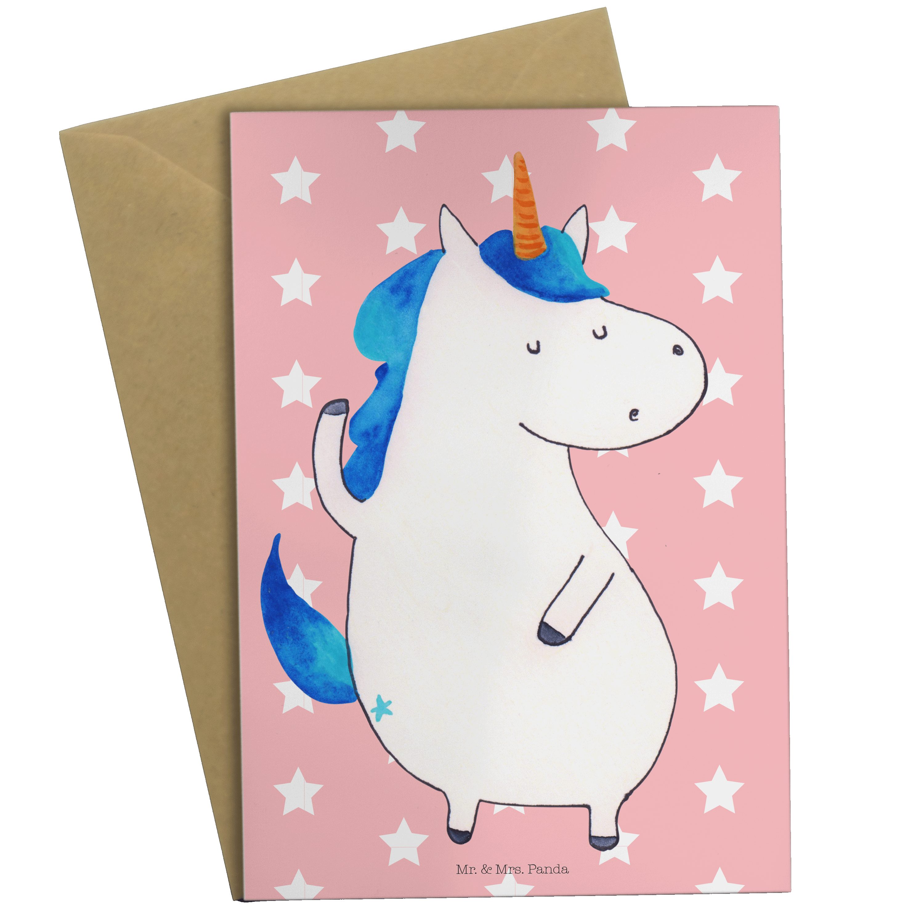 Pastell Grußkarte - Mrs. Einhorn Gebu - Einladungskarte, Mr. Rot Pegasus, Mann Panda & Geschenk,