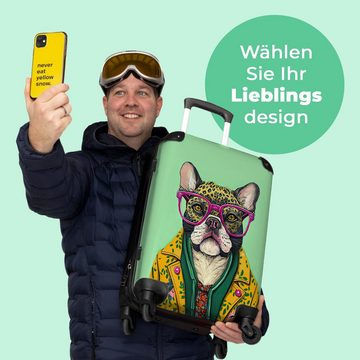 NoBoringSuitcases.com© Koffer Hund - Hippie - Tiere - Brille 67x43x25cm, 4 Rollen, Mittelgroßer Koffer für Erwachsene, Reisekoffer