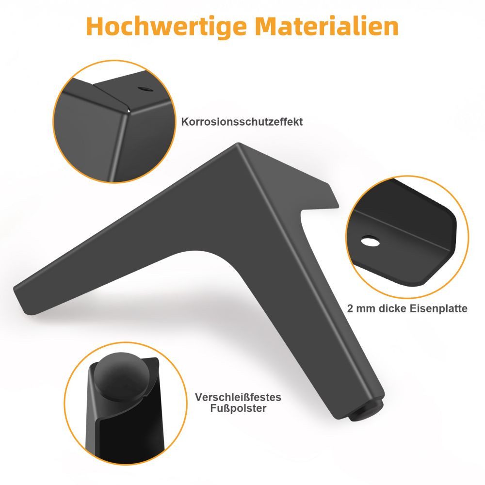 QUBEBU Möbelfuß 8X Möbelfüße Schrankfuß Füße Sockelfüße Sofafuß Möbelbeine Schwarz, (belastbar bis 800 kg, H: 10 cm / 13 cm / 15 cm / 17 cm., Metall Möbelbeine Möbelfüße Sofa Beine Möbelfüsse Schrankfüße)