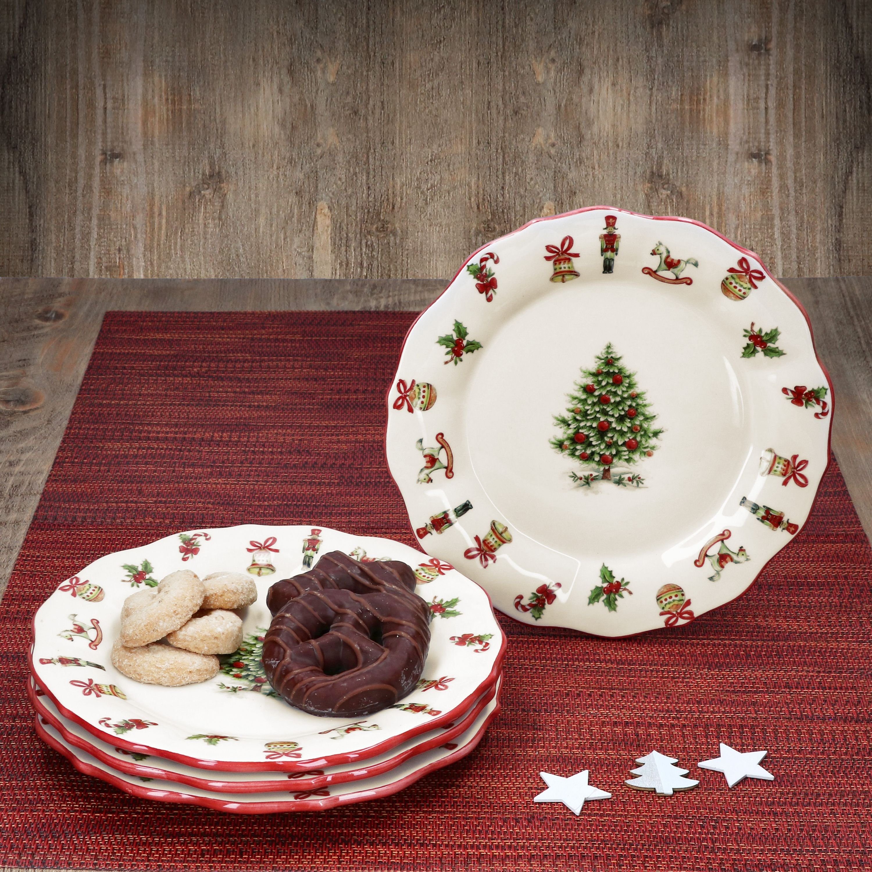 Maestro 4x Weihnachten MamboCat Keramik Frühstücksteller Natale Dessert-Teller Kuchenteller