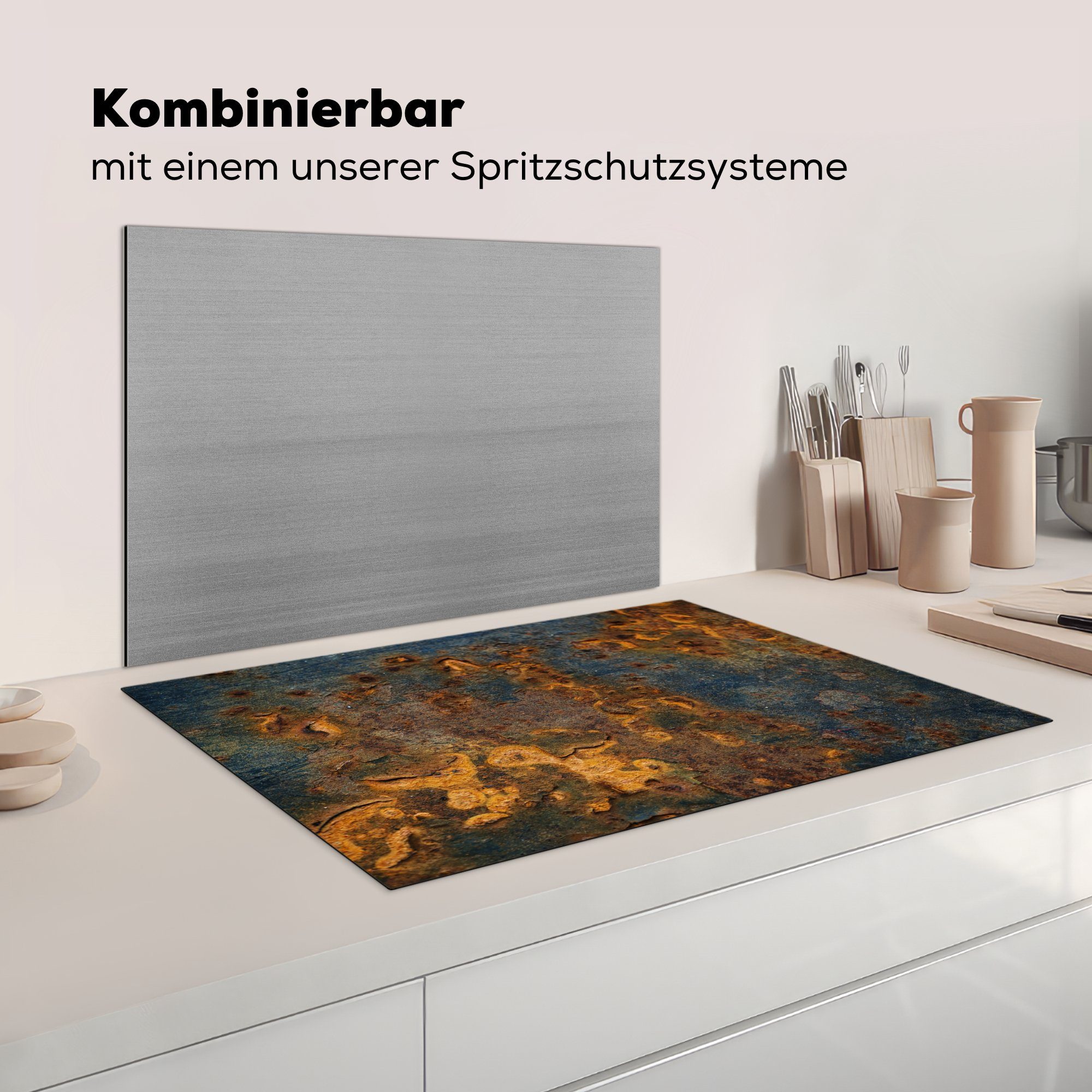 - Vinyl, Schutz cm, (1 MuchoWow küche, Ceranfeldabdeckung Rost die Herdblende-/Abdeckplatte Stahl, 81x52 tlg), für Induktionskochfeld Gold -