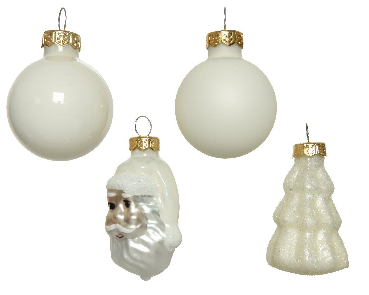 Decoris season decorations Weihnachtsbaumkugel, 9er Wollweiß Weihnachtskugeln Glas Set mit 3cm Figuren - Mix