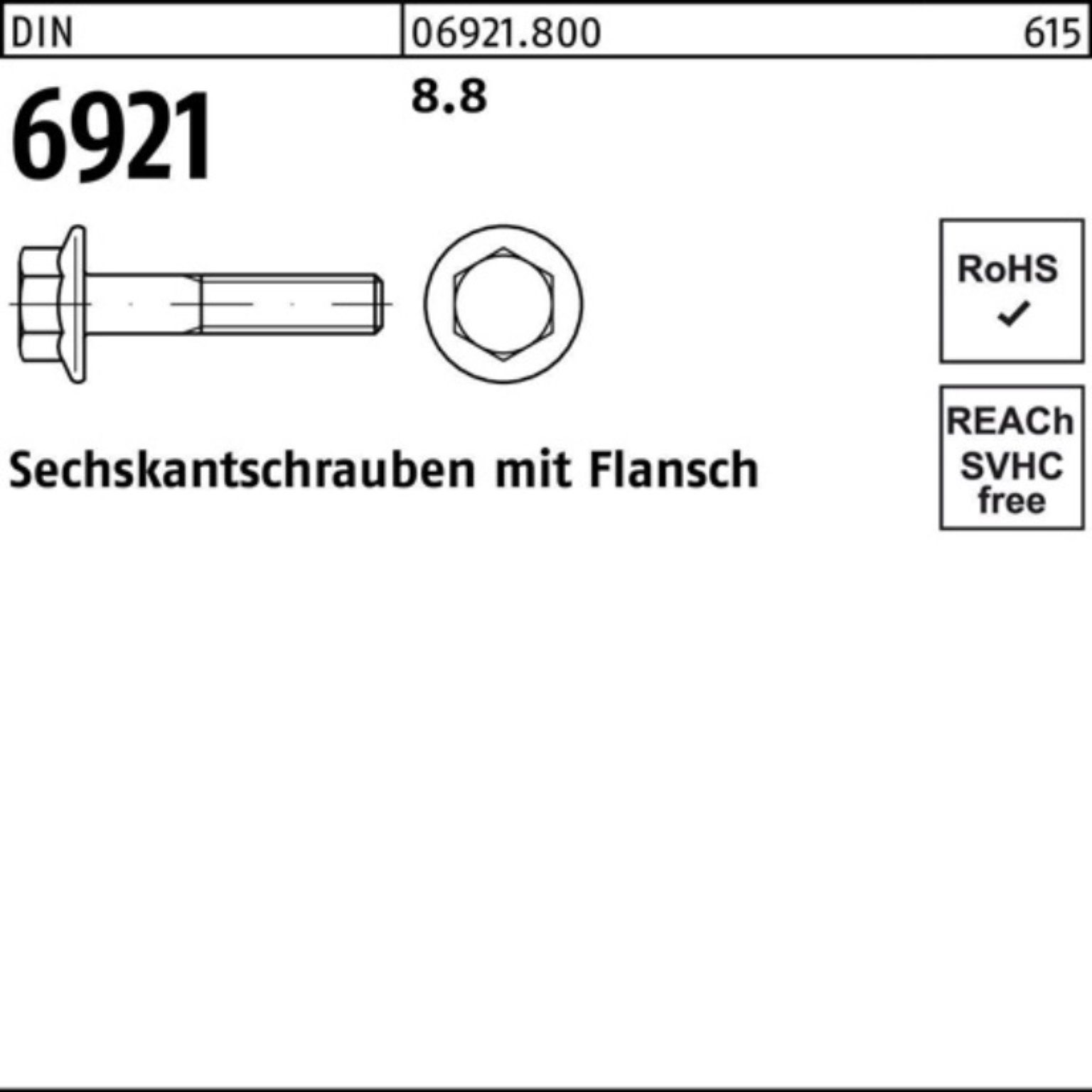 Reyher Sechskantschraube 100er Pack Sechskantschraube DIN 6921 Flansch M12x 20 8.8 100 Stück D