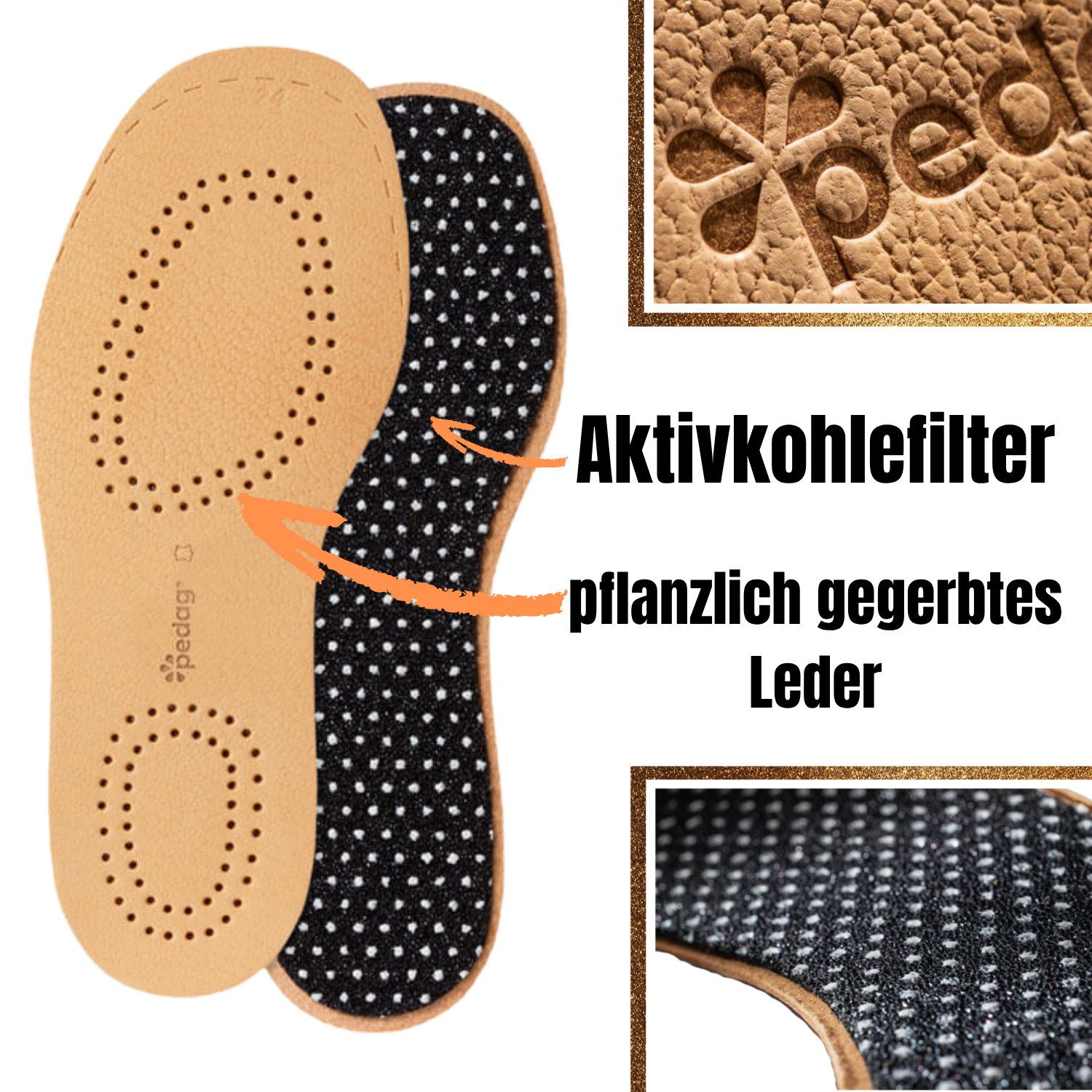 Pedag Einlegesohlen Kinder Ledersohle mit Aktivkohlefilter, natur