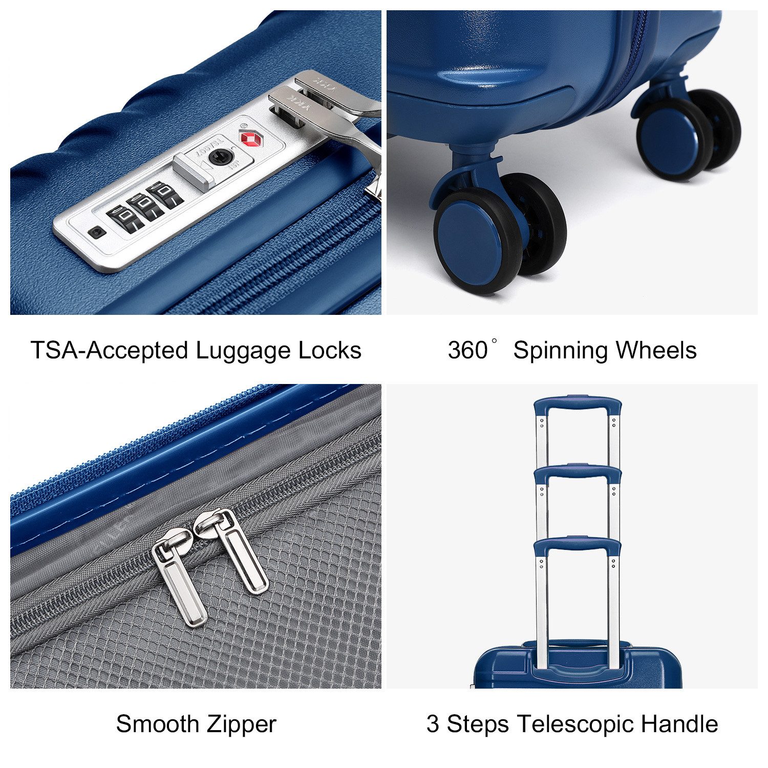 British Traveller Hartschalen-Trolley Reisekoffer Hartschalenkoffer mit 8 Spinnerrädern, TSA-Schloss, ABS+PC – Bild 5 von 5