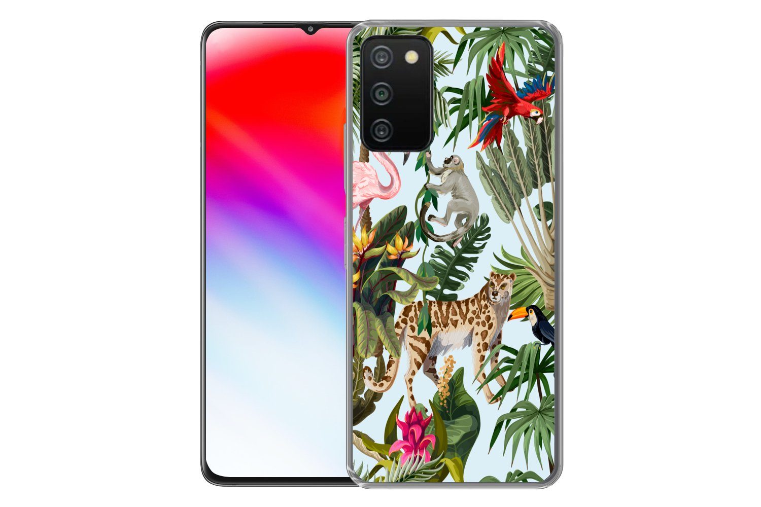 MuchoWow Handyhülle für Samsung Galaxy A03s Dschungel - Tiere - Mädchen - Kinder - Jungen, Smartphone-Bumper, Print, Handy Schutzhülle Dünn